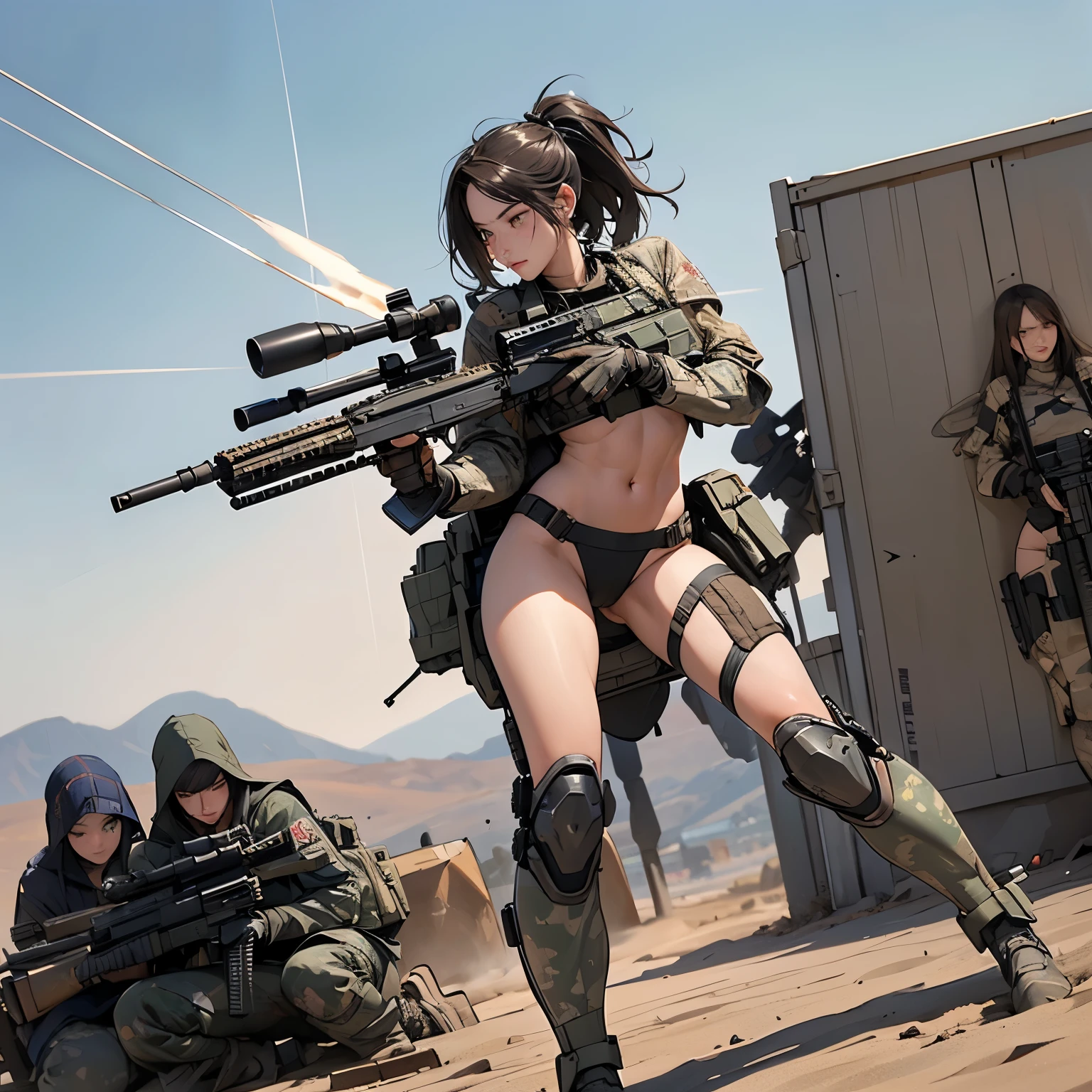 , ,Girl with machinegun in hand, ,full body picture,thin micro bikini, ,,beautyful face, beautyful body, perfect anatomy, long haired,sharp picture, high quality, ultrarealistic, 3D, bigital illustration, CGI,