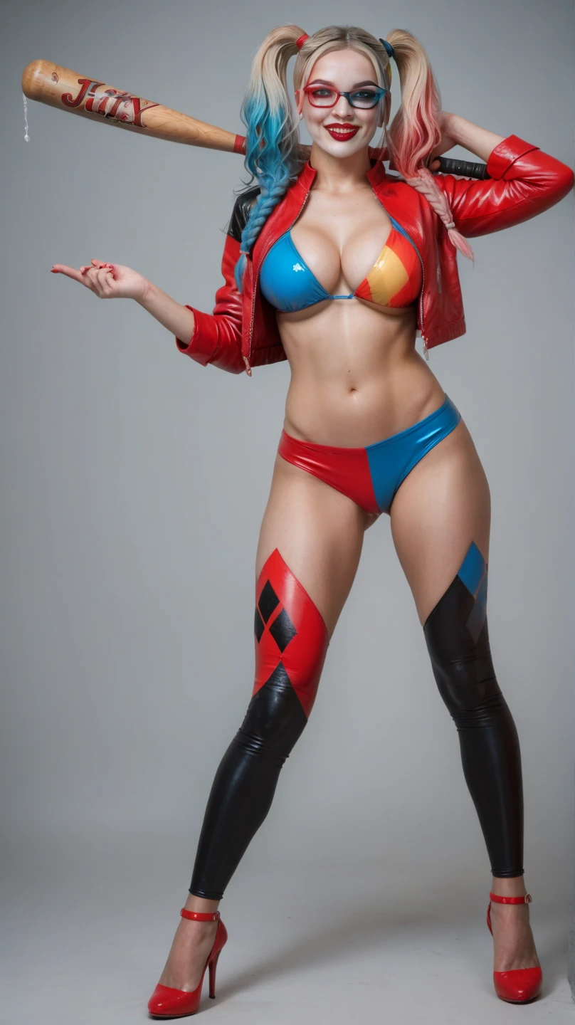 Harley Quinn、full view of buttocks、Huge beautiful legs, squeezing the breasts
