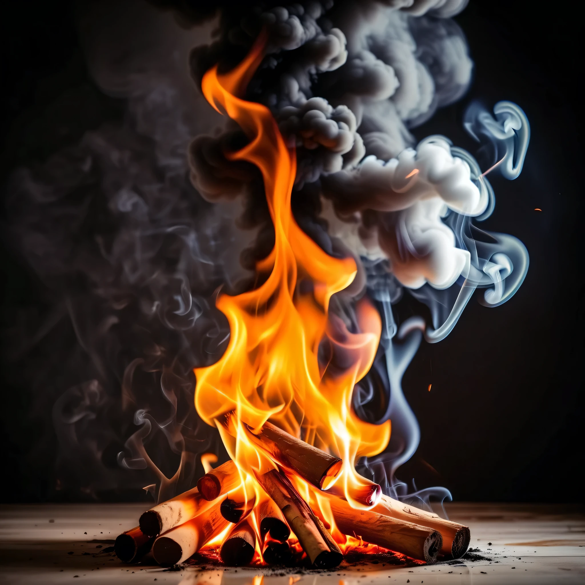 make me an epic background with fire and flames , Leave the middle empty and only add smoke there, Focus on the middle