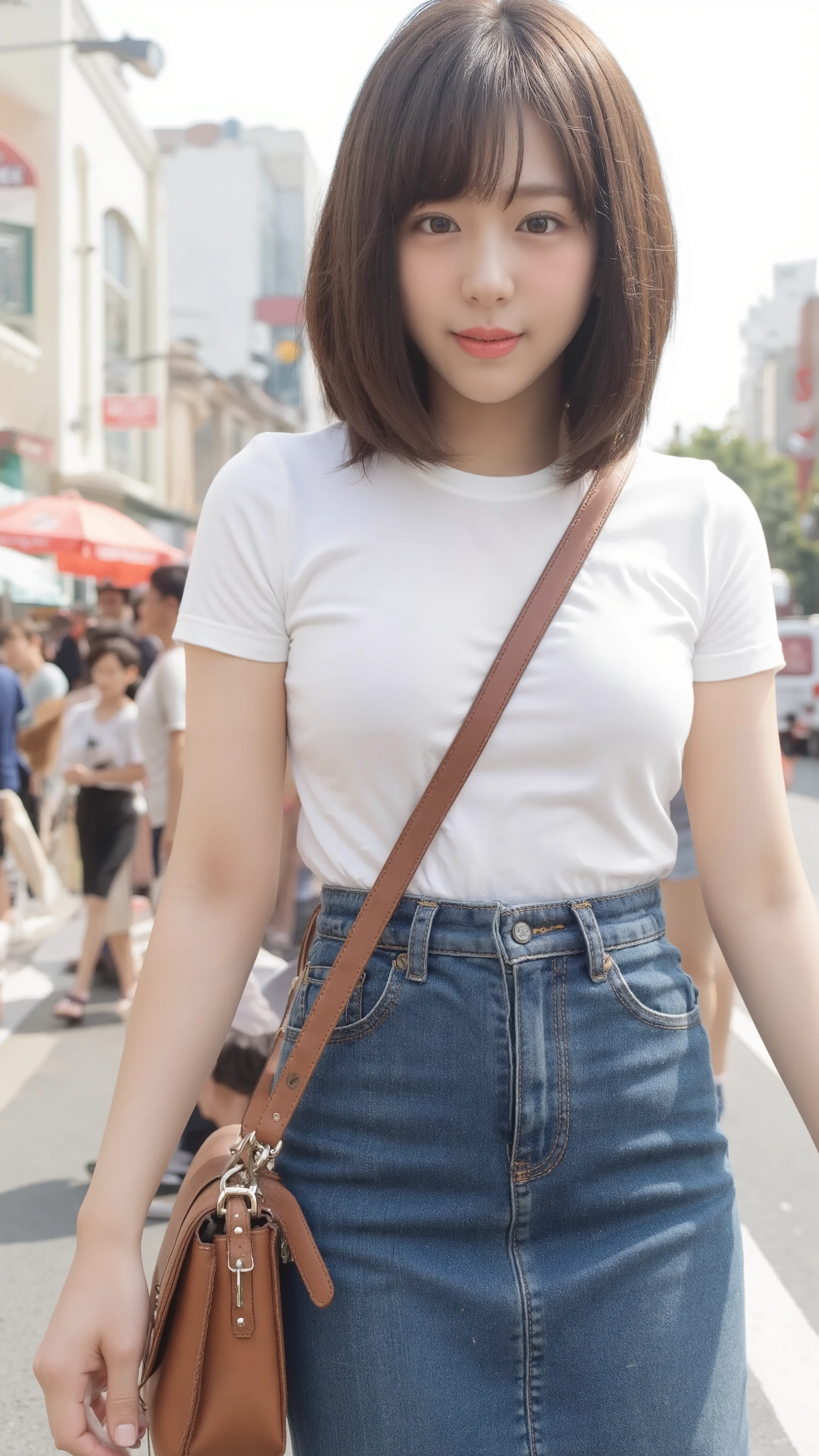 Shirt lift、((Japanese 、Downtown Kyoto、walk、Upper Body、Light blue shirt、mini skirt、Knee-high socks、loafers、Black Backpack、Photograph the whole body))、(Realistic、Photorealistic、Ultra-detailed、Highest Detail Skin、highest quality、masterpiece、超A high resolution)、Cute Japanese Woman、17 years old、One Girl、Has bangs、(slim),(Small breasts),(Nipples) ,Subjective heart-grabbing, POV hands, Grab your chest, smile