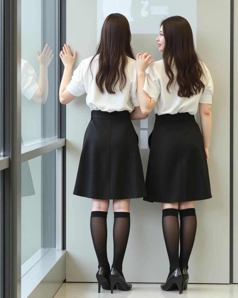 there are two girls standing in front of a chalkboard, one girl is tall, tall and small, tall female emo art student, very tall and slender, very tall, tall girl, tall and slender, very very very tall, very very very very tall, yandere. tall, heavily exaggerated proportions, tall and slim, giantess art