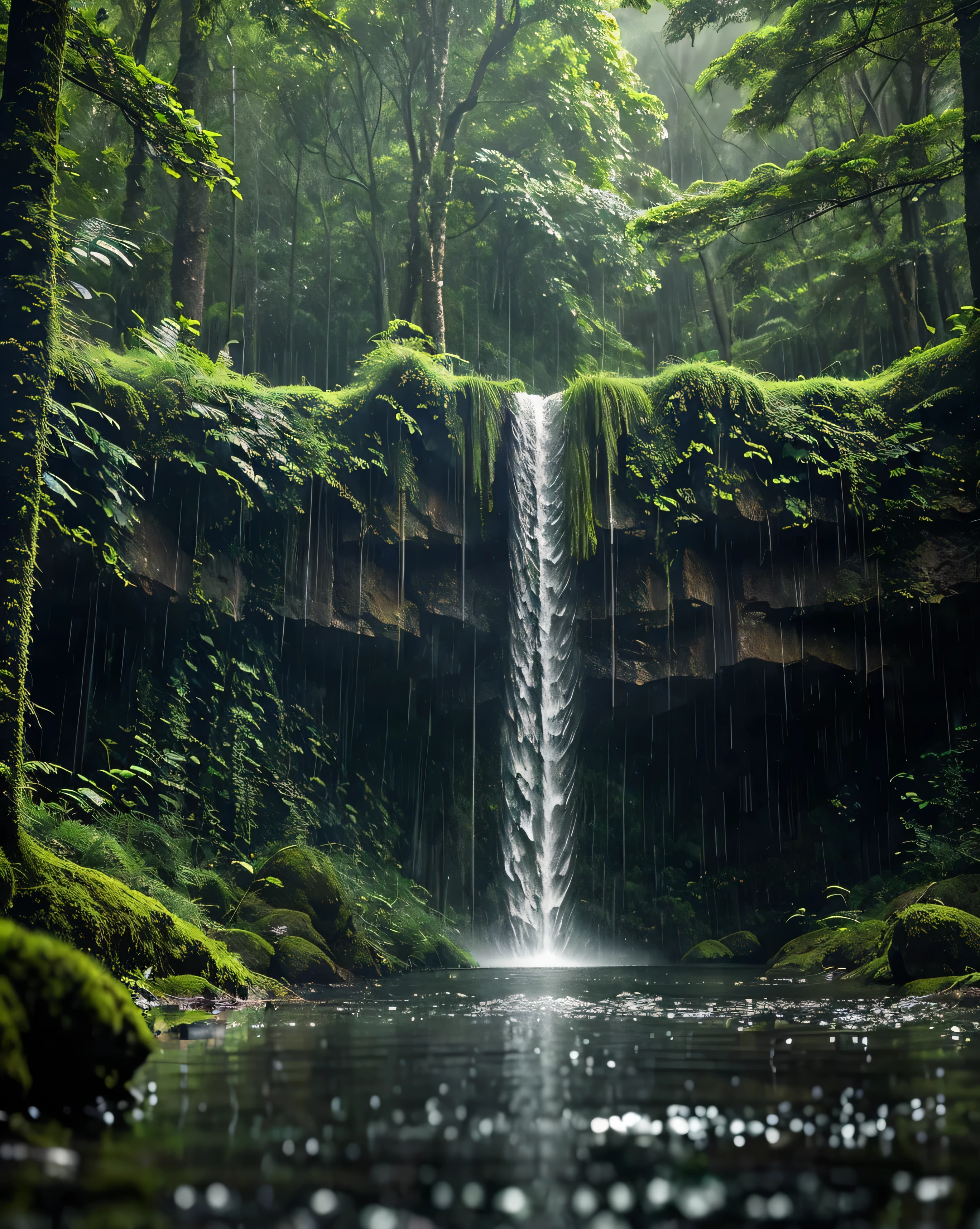 Green Hummer Under the Drizzle
The air is filled with the scent of wet soil , mixed with the freshness of the freshly touched leaves of the rain . This small forest is like a world at a standstill , only the sound of water drops accompanies the silence . Mossy old stones leaning under the lush trees , as if to be a silent witness to time travel . The mist hanging between the trunks of trees gives the impression of hovering, while the mountain in the distance stands majestically , half hidden behind a curtain of mist .