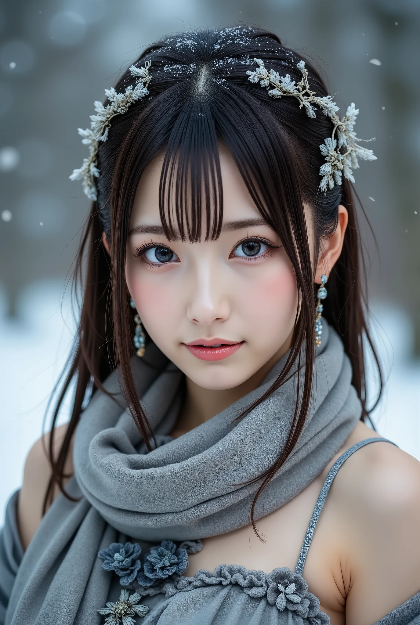 (8K、top-quality、masutepiece、超A high resolution:1.2) (Paul Rubens and Rebecca Guay's style:1.1) (Gloomy winter snow:1.4) Photos of beautiful Japan women A smile Erotic clothes