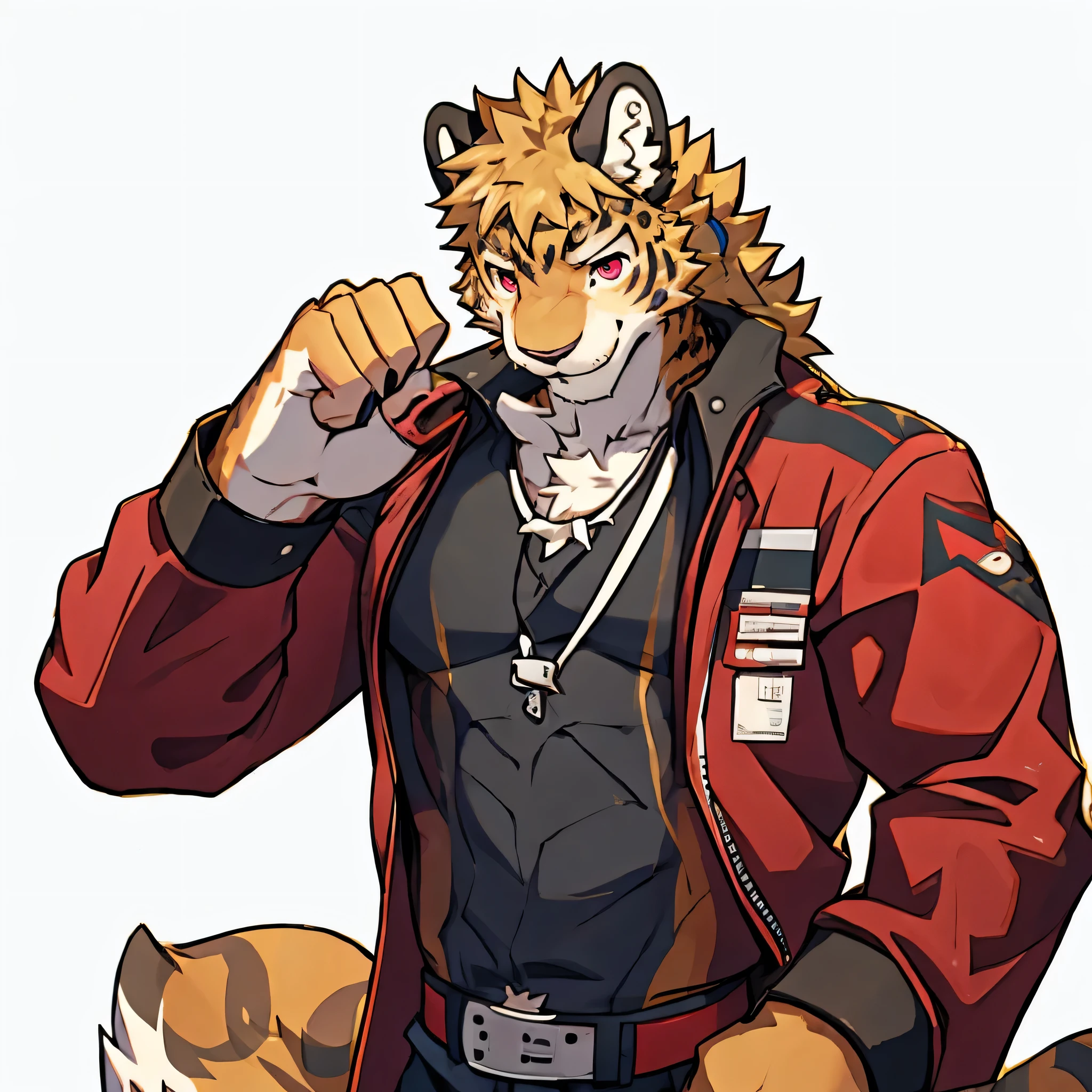 Minimalist, blushing, boy,Golden fur,Golden hair,Leopard, red eyes, are wearing white suits