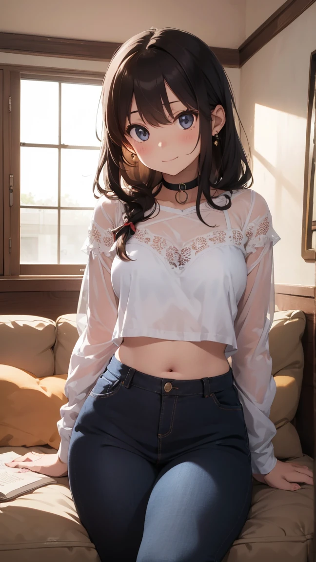 (masterpiece、top-quality:1.2)、Cowboy Shots、独奏、女の子 1 人、Alena \(DQ4\)、A smile、looking at viewert、((sexy underwear))、((Short leggings))、((Blurred eyes))、((Black underwear))、Dark bedroom、on the beds、Spread your legs apart、 high socks