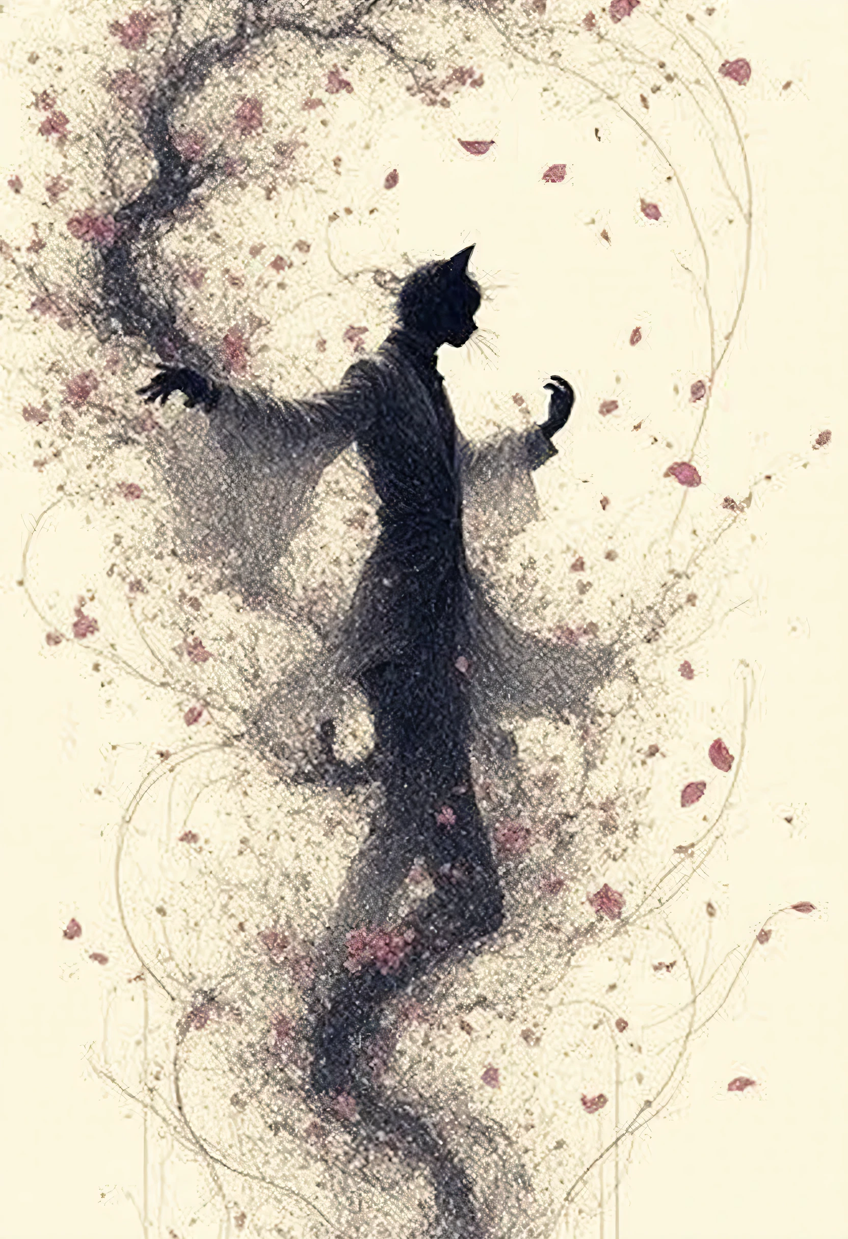 The Inner Spiritual World of Psychopaths、Fine Lines、 SIMPLE 、 Flowers Dance 、Crumbling Petals 、((Cat dances:1.4))、 Rain of Petals Pours 、moebiusの絵画からインスパイアされたイラストレーション、、an ink drawing inspired by jean moebius giraud, Tumbler, bolticism , ( moebius ), moebiusとモーブハッカー , moebius風, moebiusのイラストレーションアート , in the stlye of moebius, moebius Art , moebius Art work
