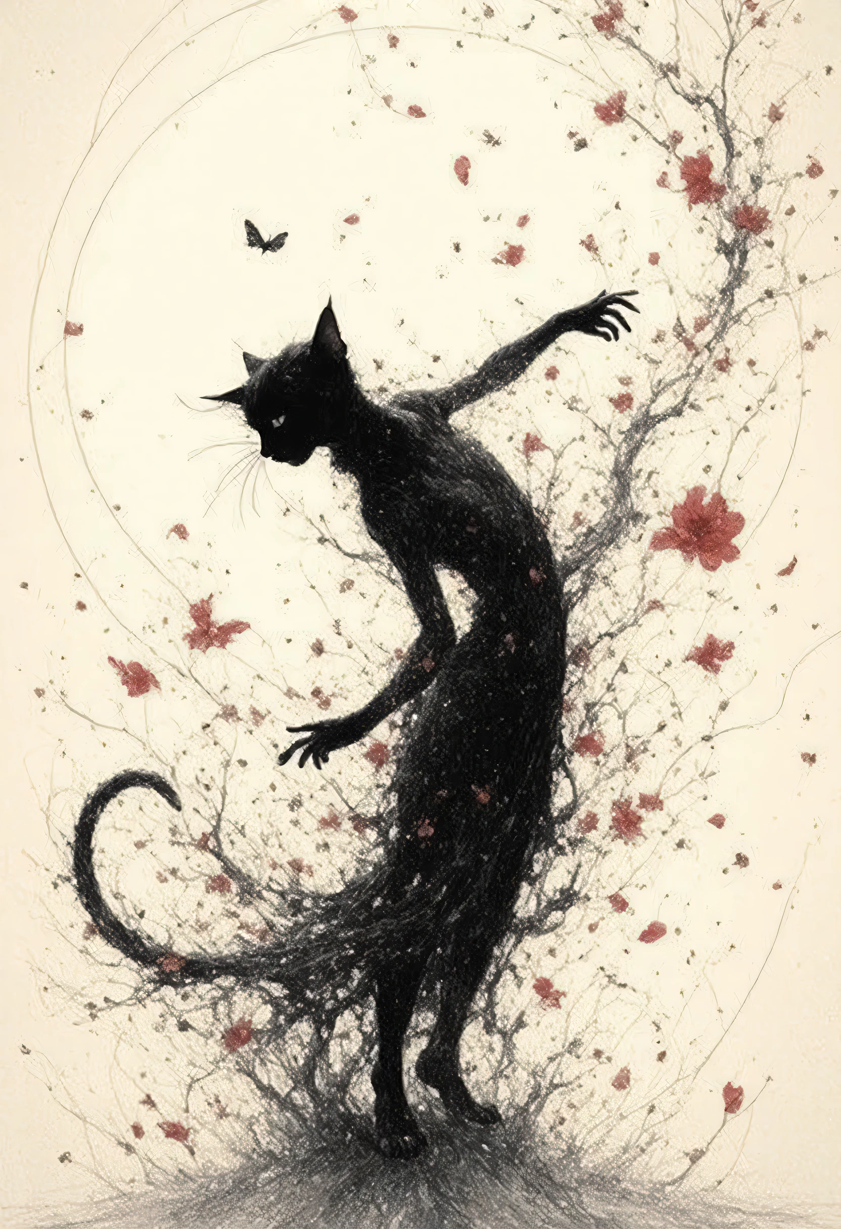 The Inner Spiritual World of Psychopaths、Fine Lines、 SIMPLE 、 Flowers Dance 、Crumbling Petals 、((Cat dances:1.4))、 Rain of Petals Pours 、moebiusの絵画からインスパイアされたイラストレーション、、an ink drawing inspired by jean moebius giraud, Tumbler, bolticism , ( moebius ), moebiusとモーブハッカー , moebius風, moebiusのイラストレーションアート , in the stlye of moebius, moebius Art , moebius Art work
