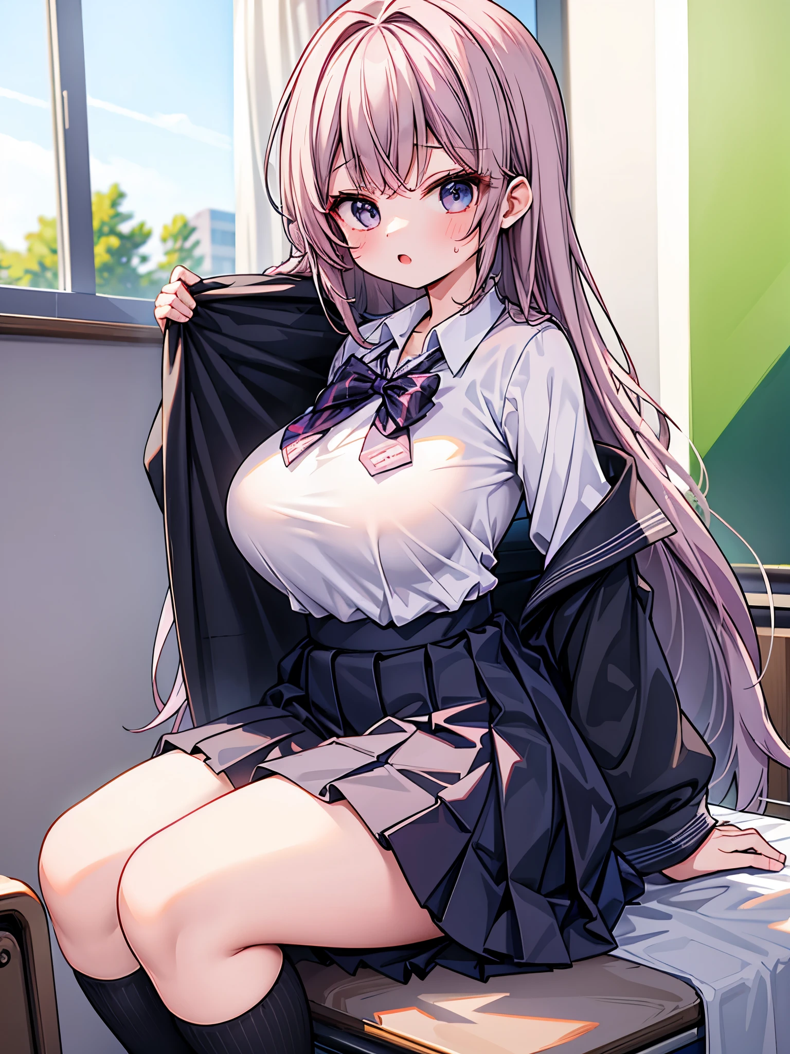 girl.huge boobs..Small clothes, school uniform.Thick legs.. ..School