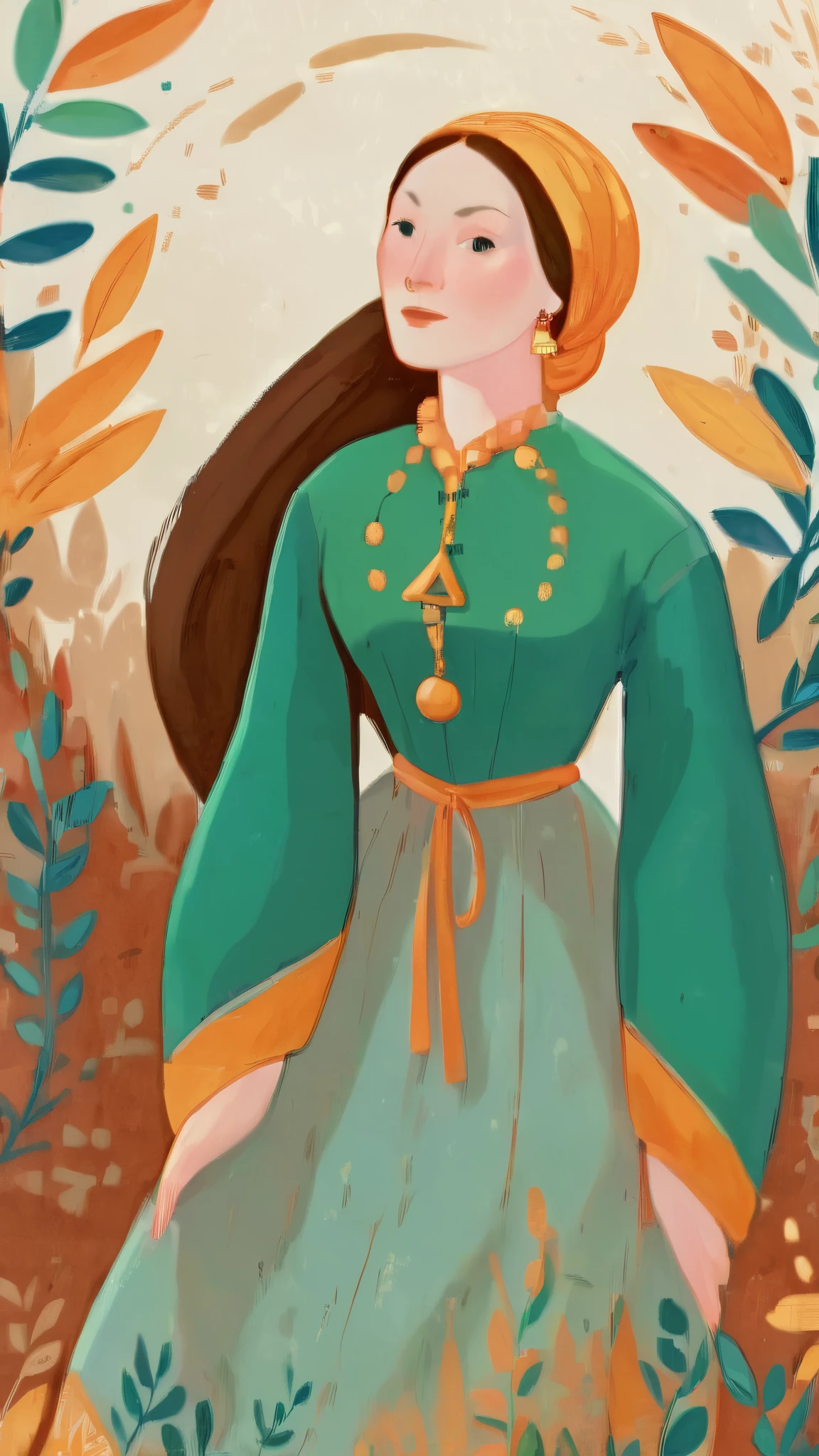score_9, score_8_up, score_7_up, score_6_up, score_5_up, score_4_up, 1_woman, brow hair, long_hair, wearing a vibrant long peasant medieval dress, detailed clothing, sketches, detailed thick gouache painting, illustration, in gougoupaintleaves style:1.5, hyper_dynamic scene, pov from above, sattan style