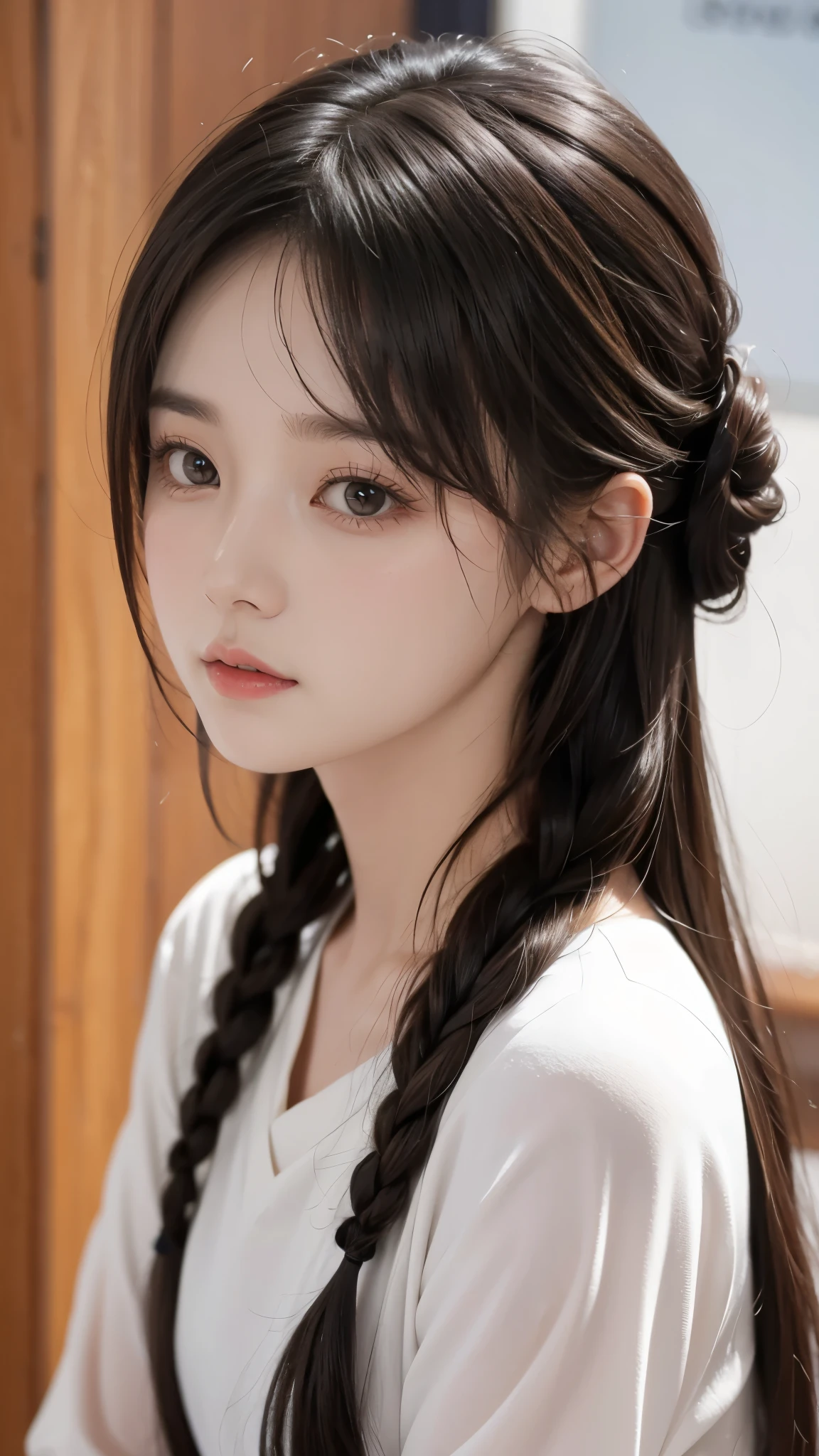 one girl, high resolution, Masterpiece, anatomically accurate, number々 Awards, 最 high quality , high resolutionモデル, high detail, high quality , retina, very detailed, textured skin, , 茶色のhair, 前hair, 長いhair, side blade , Thready hairstyle/hair, 表現力のあるhair, female 、Japan'The best idol、((( Santa Claus Sleeveless Costume))), big Christmas tree, illumination、( stare at the viewer, blush)