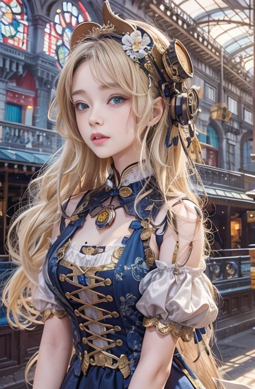 (((Masterpiece))), (((top quality))), (((top image quality))), (((ultra-realistic depiction))), (((Alice in Wonderland in Gothic Lolita fashion))), (((diorama worldview))), chasing a rabbit wearing a silk hat and holding a pocket watch.