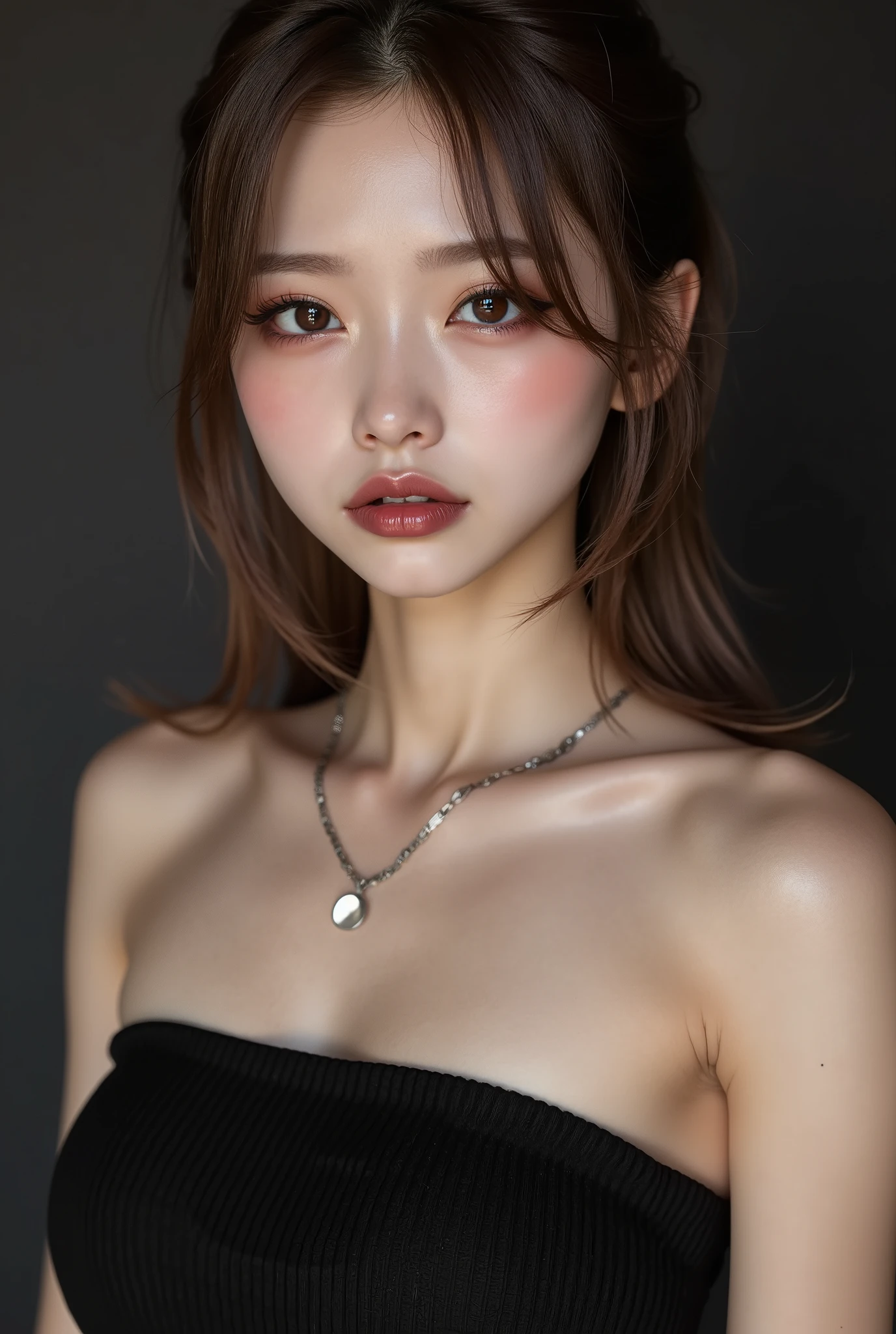  4K,((Highest quality)), ((masterpiece)) , BREAK,(((one girl))),(( Equal left and right eyes)),((anatomical body)),(Gaunt:1.2),(detailed),((In the Warehouse)),((One girl)),((nude)),naked,((17 years old)),((flat chest:1.6)), (stare at viewer with stern eyes:1.5),((one girl)),(bitting own lip:1.1),(angry:0.9),nose blush,(shamefull:1.2),(bob cut hair),surprised, ((beautiful realistic face)),((intricate choker necklace)), ((intricate earrings)), beautiful korea women, beautiful young south korea women, young and adorable korean faces, gorgeous young korean women, korean girls, girls cute beautiful faces, korean female idol portraits, young and cute asian faces , cute natural anime faces, asian cute faces,((finely detailed face)),((symmetrical eyes)),((glistening eyes)),((glistening eyes )),((large eyes)),(( pretty eyes)),(detailed),Perfect Face,((One girl)), ((clear eyes)),((show nipples)),((beautiful skin)),(don't wear anything) ,(((show nipples))),(upper body),((naked))