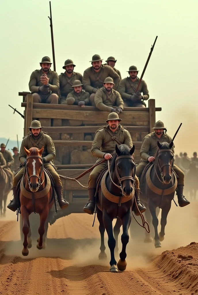 <lora:Churchill_Tank_SDXL:1> chrchltnk, group of indians on horses attacking a tank