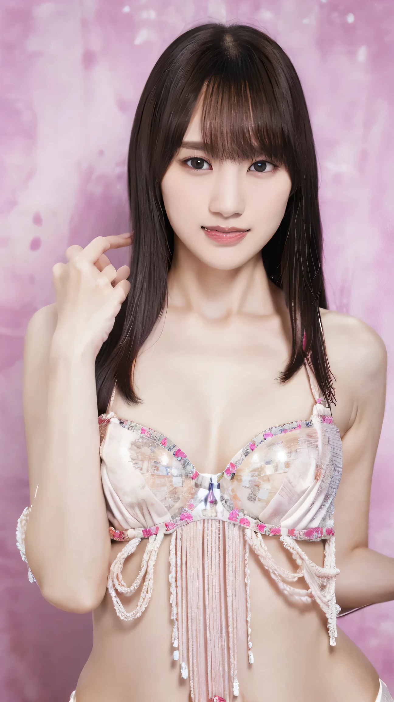 Very noble、She's erotic and cute 、Beautiful brown hair 、Wear revealing clothing、 garter belt 、 garter strap、 wears erotic and glamorous lace 。 Wear erotic pink open lingerie 。。。。。、 Vibrant Color Styles 、 I'll dazzle you with the best images in the best situations .。 this is a high quality product with meticulous attention to detail ...................。...。 Erotic Poses 。Sexy proportions。 Hang it down to cover your forehead 。 facial beauty。High quality skin texture is the best。 naughty look 。The eyes that look at me are beautiful。 pats her head with a gentle smile 。Beautiful white teeth、 G cup bust、 plump bust、Serving with a beautiful chest、Very beautiful body、this is、 She leaned forward.、Highlight your beautiful stomach and breasts ...................。、 ultra high resolution、 beautiful image 。 vivid details 。Delicate expression around the eyes。。。。 top class performance Ultra high resolution beautiful expression down to detail 4K high resolution 8K high resolution