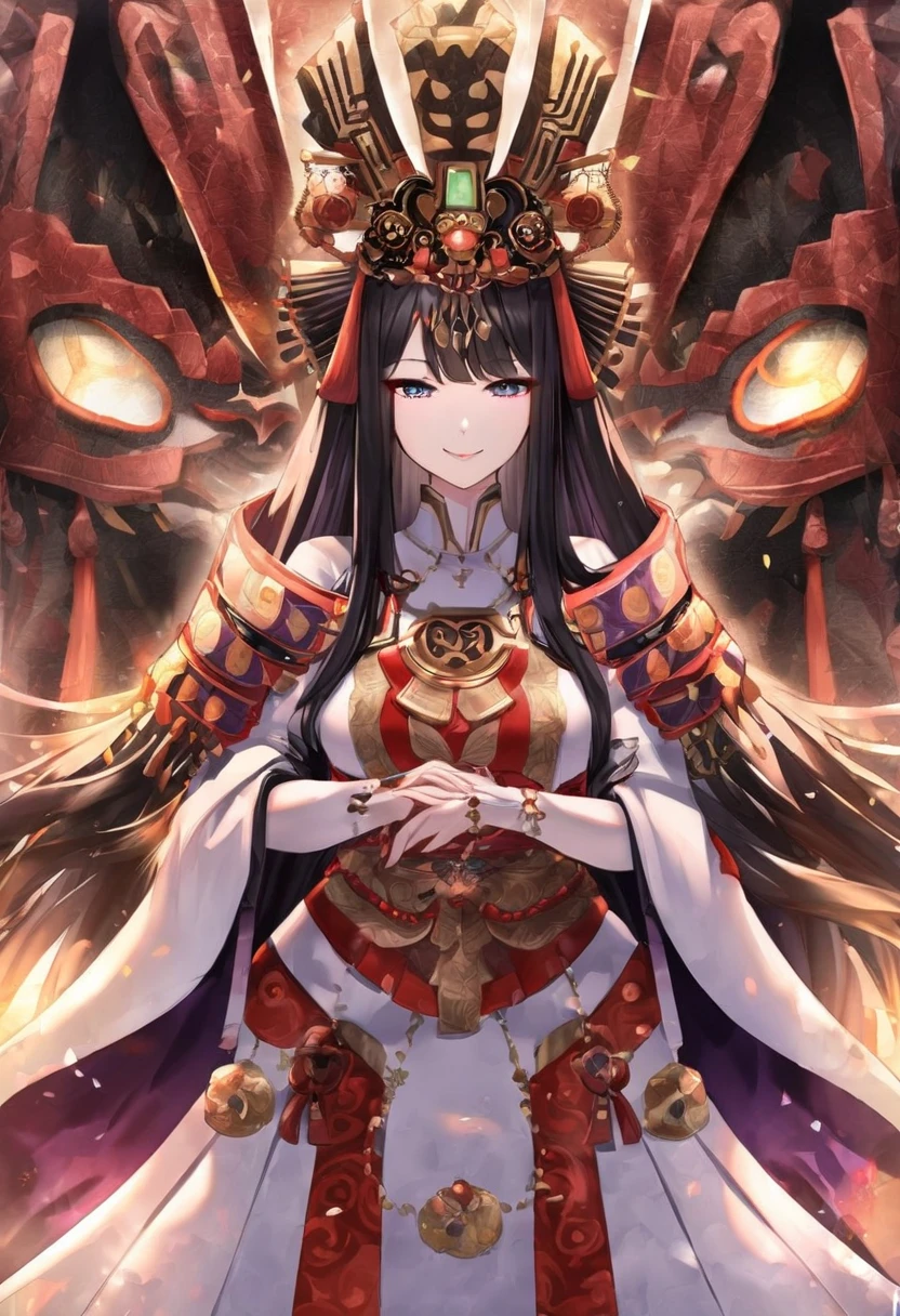 (anime style),masterpiece, best quality, extremely detailed,18Year old,Beauty skin, Beautiful body,middle breasts,BREAK, black hair,absurdly long hair,for head,BREAK,black eyes,best smile,open mouth,detailed lips,BREAK,cotton black big ribbon,BREAK,heian,kimono,break,head tilt,竹やぶ