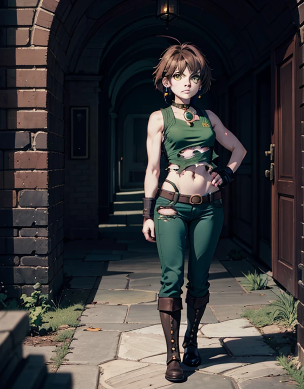 Animation worksAnime works masterpieces,most、high quality, Unreal Engine, Ultra-high resolution, Very detailed丸い胸, Medium bust 1 person, waist, Thin,(muscular:0.9)
Actress,
ring, curls, Green hair, short hair, Asymmetrical cloThing, tights, sash, One-handed gloves, single sleeve, single thigh high hole, Holding a sword, . anime style, key point, energetic, Studio anime, Very detailed、 my life is about to run out. broken equipment. Kneel down on one knee. Under enemy fire.The tights is torn to pieces.