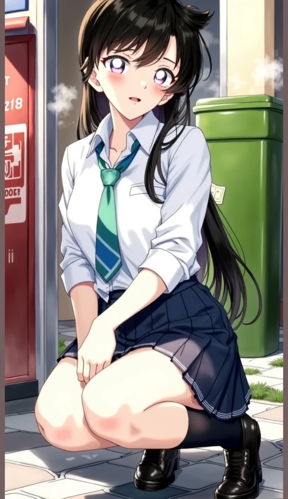 (8k, RAW Photos, Highest quality, masterpiece:1.2),
1 girl,alone,Mature Woman,Black Hair,Brown eyes,Long Hair, chest, chestの谷間, Observe the audience,Quite embarrassing，(((school uniform)))，
,(((Put your hand in your panties))), (( Masturbating by touching the vagina with your fingers)), love juice spilling on the floor, liquid splashing from girl&#39;Between the legs，whole body，Browsing Caution，Nipples，

 