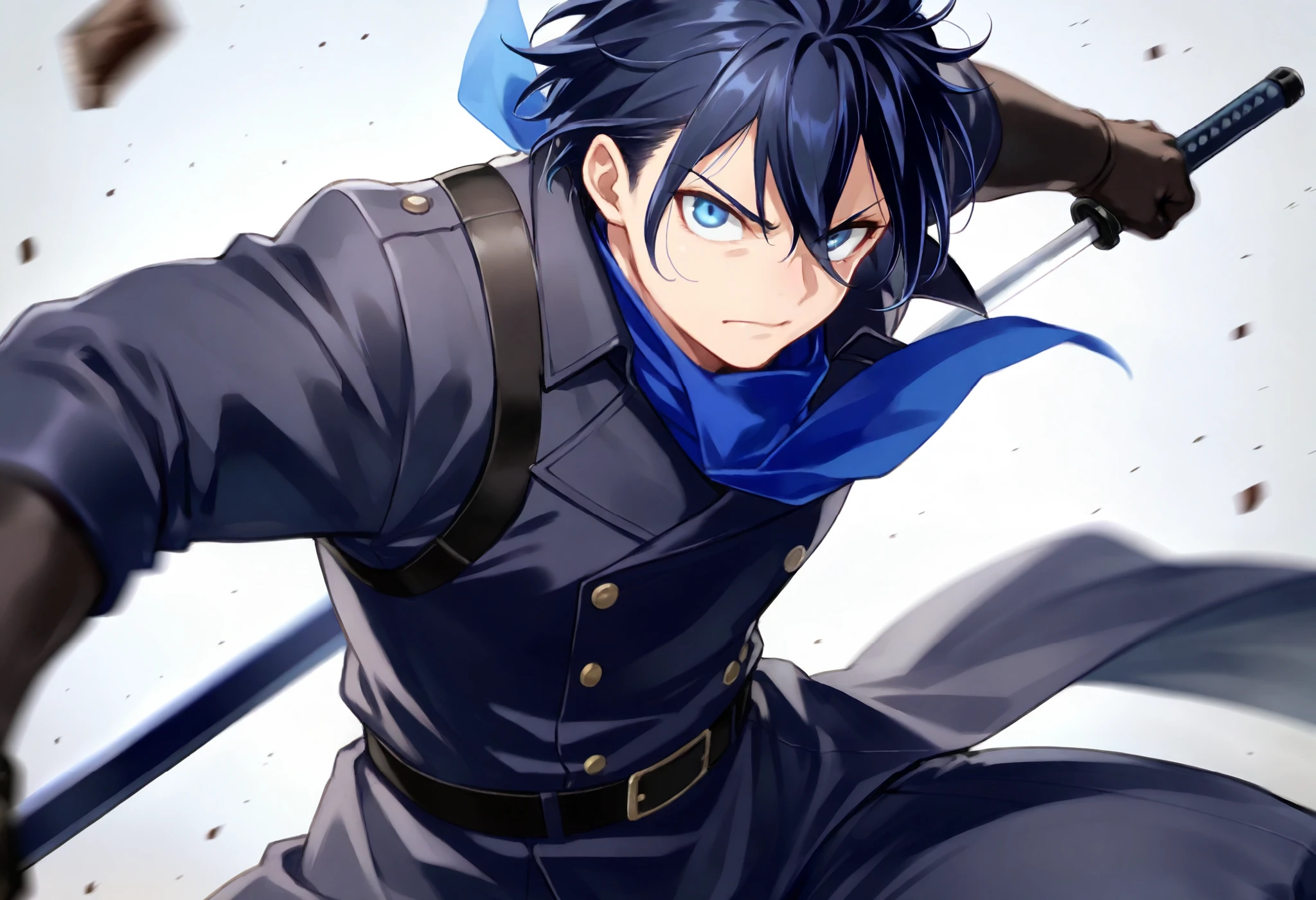 top quality, high-quality illustrations((masterpiece))depth of field, motion blur, absurdres, Perfect Anatomy, magnificent picture of kemono fighting fierce battles, kemono, 1boy, solo focus, Anthro((dramatic))epic, weapon, dynamic pose, One scene of movie,