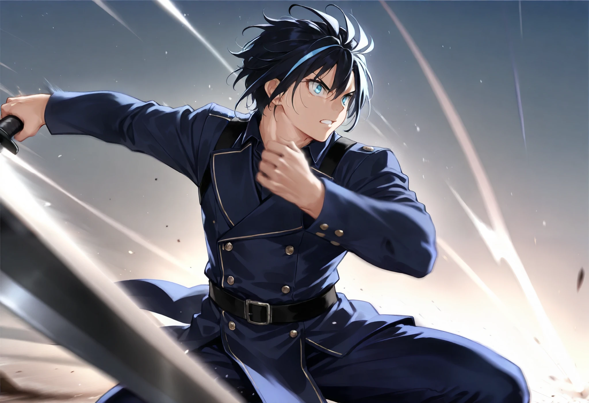 top quality, high-quality illustrations((masterpiece))depth of field, motion blur, absurdres, Perfect Anatomy, magnificent picture of kemono fighting fierce battles, kemono, 1boy, solo focus, Anthro((dramatic))epic, weapon, dynamic pose, One scene of movie,
