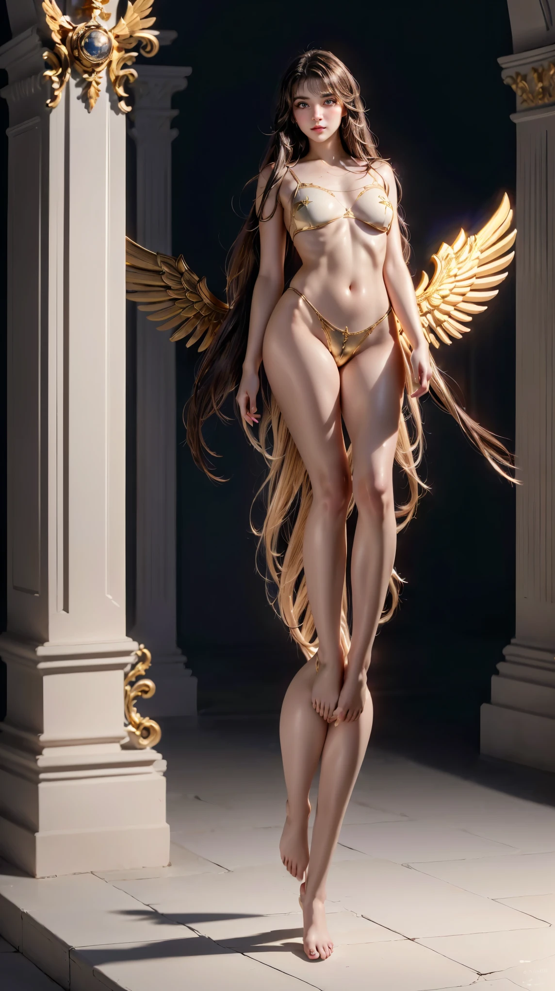 painting of a bird woman, inspired by Alexandre Cabanel, by Alexandre Cabanel, Luís Ricardo Falero, inspirado em Jules Joseph Lefebvre, inspired by Théodore Chasseriau, inspired by Carl Heinrich Bloch, inspired by Franz Fedier, inspirado por Frederick Lord Leighton, work of art, best qualityer, ((18-years old)), ((Female )) teenagers, Perfect Anatomia, humida,happy grin, realisitic face, realisitic, dynamic side lighting, perfect lighting, dynamic pose, (1 girl), focus only, smallbreast, ((Lolita)), Photoreal,gazing at viewer, painting-like, Traditional media, realisitic, detailed symmetrical eyes, detailed gorgeous face, Figurative, fine arts, oil on canvas, HDR, 8k, Original character, high resolution, high détail, facefocus, portraite, Andrey Atroshenko style, painting-like, Traditional media, realisitic, detailed symmetrical eyes, detailed gorgeous face, Figurative, fine arts, oil on canvas, HDR, 8k, Original character, high resolution, high détail, facefocus, (NSFW:1.0), Breasts huge, photo of kathwin with long blonde hair and a necklace, (highly detailed skin: 1.2), soft lighting, high qualiy, 80mm, hasselblad, FEMALE FOUR-WINGED ANGEL,mediável, classic style, classical painting, realisitic PAINTING, golden ornament, golden shoulder, golden wings, maiden, goddess, roman GREEK MUSE, roman, long hair, golden hair, 8K resolution, (The Lord&#39;s Heavenly Warrior Angel: 1.6), (Holds the hilt of a holy straight sword with elaborate decoration that emits a mysterious glow: 1.9), (Finely detailed true circle Symmetrical eyes), (beautiful finely drawn face),Detailed eyes, detailed face, PERSEPHONE, Big Hips　Ten times bigger hips, Hips 1900cm, 
([long hair hair]:1.8), (full body:1.8), (upper body up:0.3), (hyper realistic:1.4), (realistic:1.3), (best quality real texture skin),
