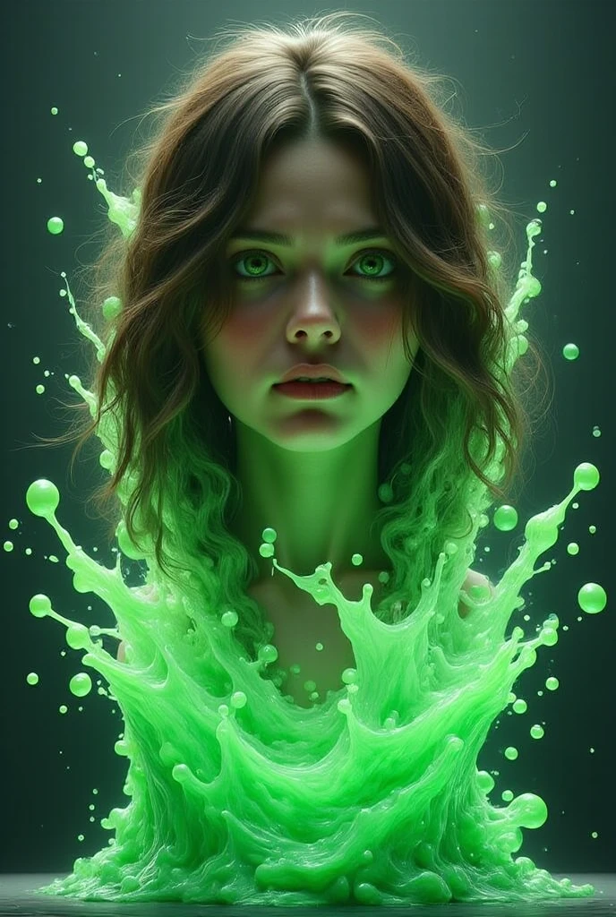 Create a photo of a woman's neck with slime on her neck