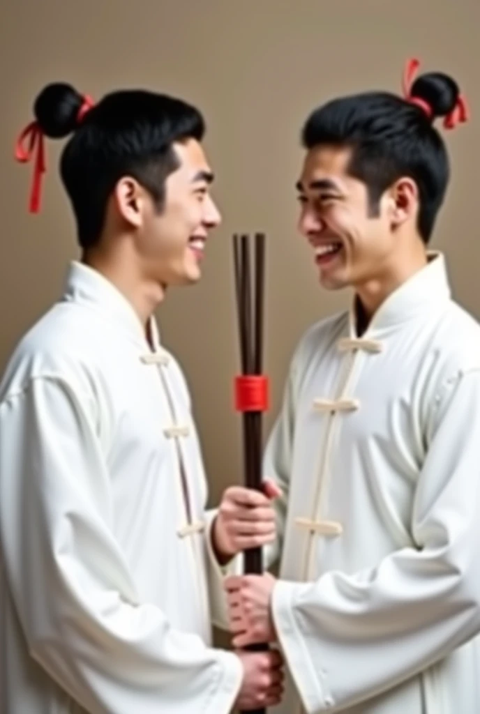 Two men hugging and kissing、30 years old、male、Japanese、very handsome、Topless、Half quilt、loincloth、abs、Pectoral muscle、body hair、open legs、smile、festival、night、summer