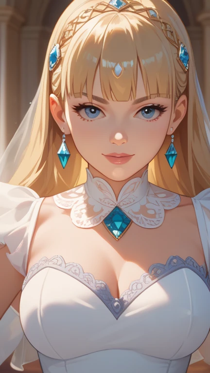 1 girl, Face, Face shot, Mouth focus,(( Large Breasts,Cleavage, cleveage、Perfect body) frontal Face, masterpiece, best quality, fair, Luminous lamp, outstanding, (Wedding dress, Wedding dress), , church