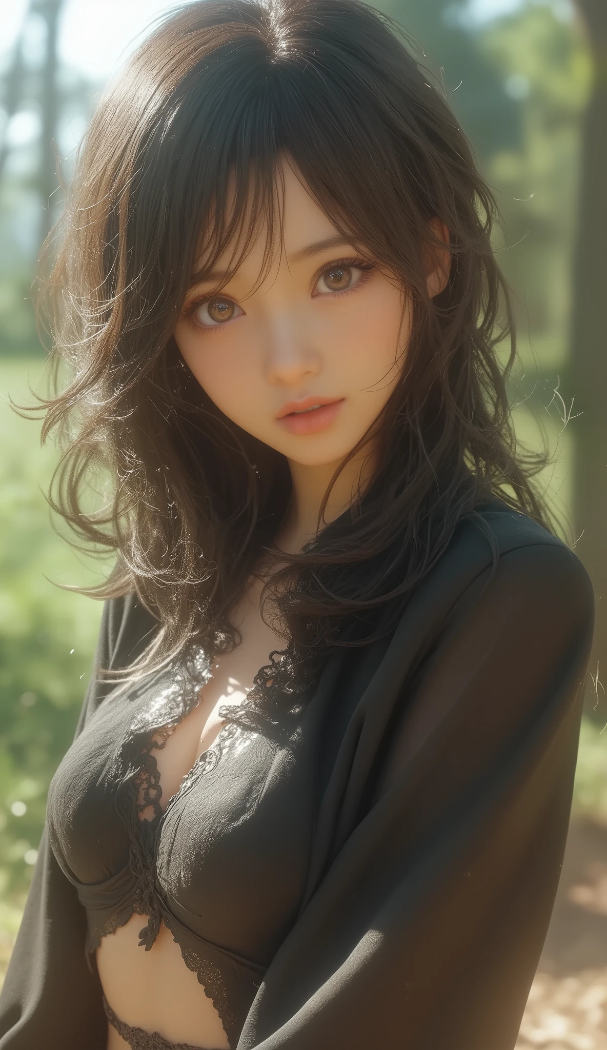 (8k, Highest quality, masterpiece:1.2),(Highest quality:1.2), (Ultra-high resolution:1.0), watercolor, Beautiful woman, shoulder, Hair Ribbon, Agnes Cecil, Half Body Portrait, Very bright and luminous design, pastel colour, (ink:1.3), Autumn Light,Large Breasts:1.8