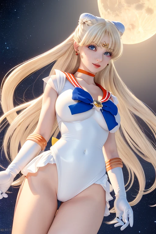 (masterpiece, best quality:1.2), Sailor Moon,1 girl, alone,blonde hair,blue sailor suit,long hair,jewelry,whole body,Double tail,White gloves