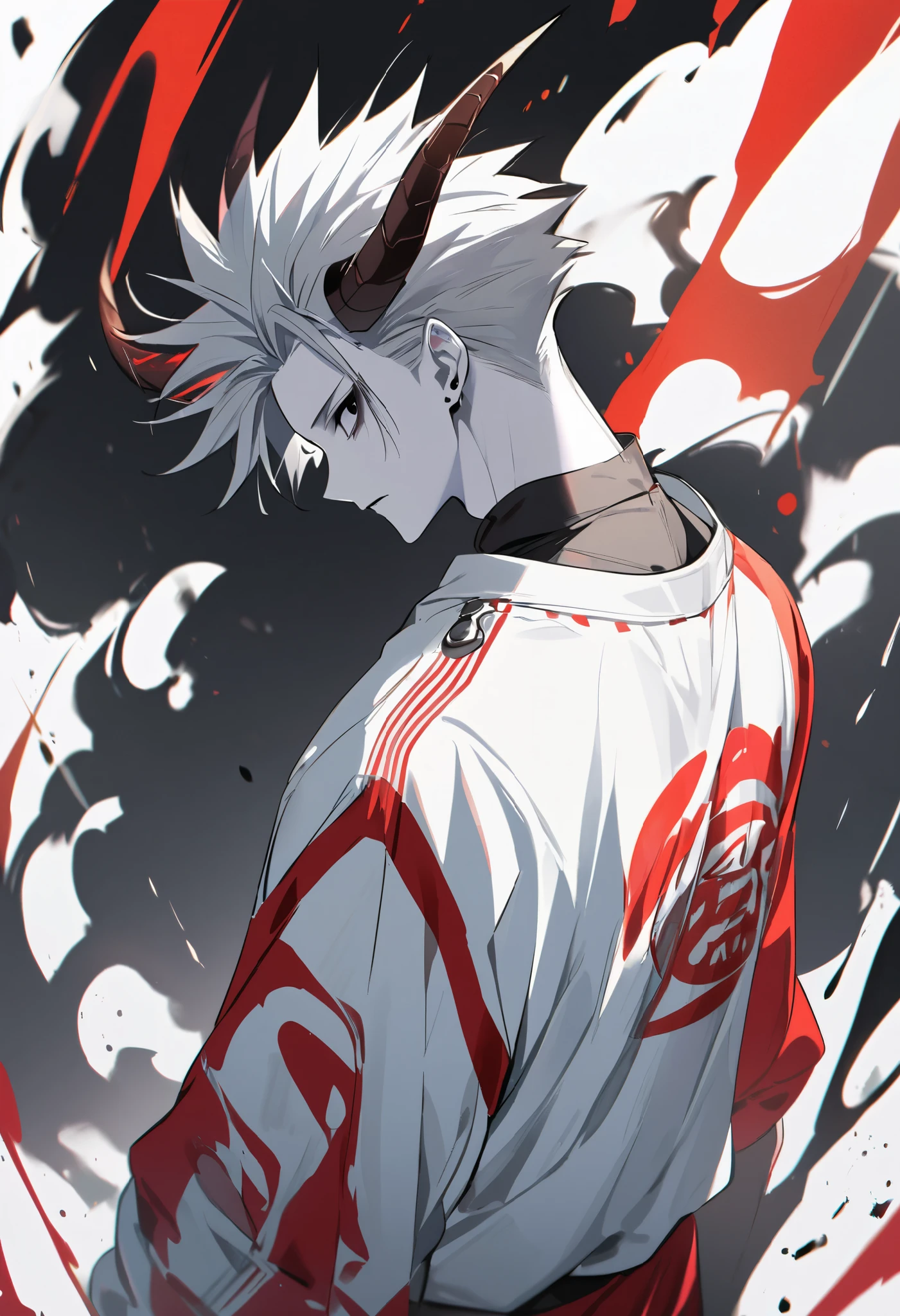 top-quality,male people,Long gray hair,red eyes,White hoodie,Black pants,Light blue muffler,Great sword wrapped in ice,cool expression,icy,Red Moon