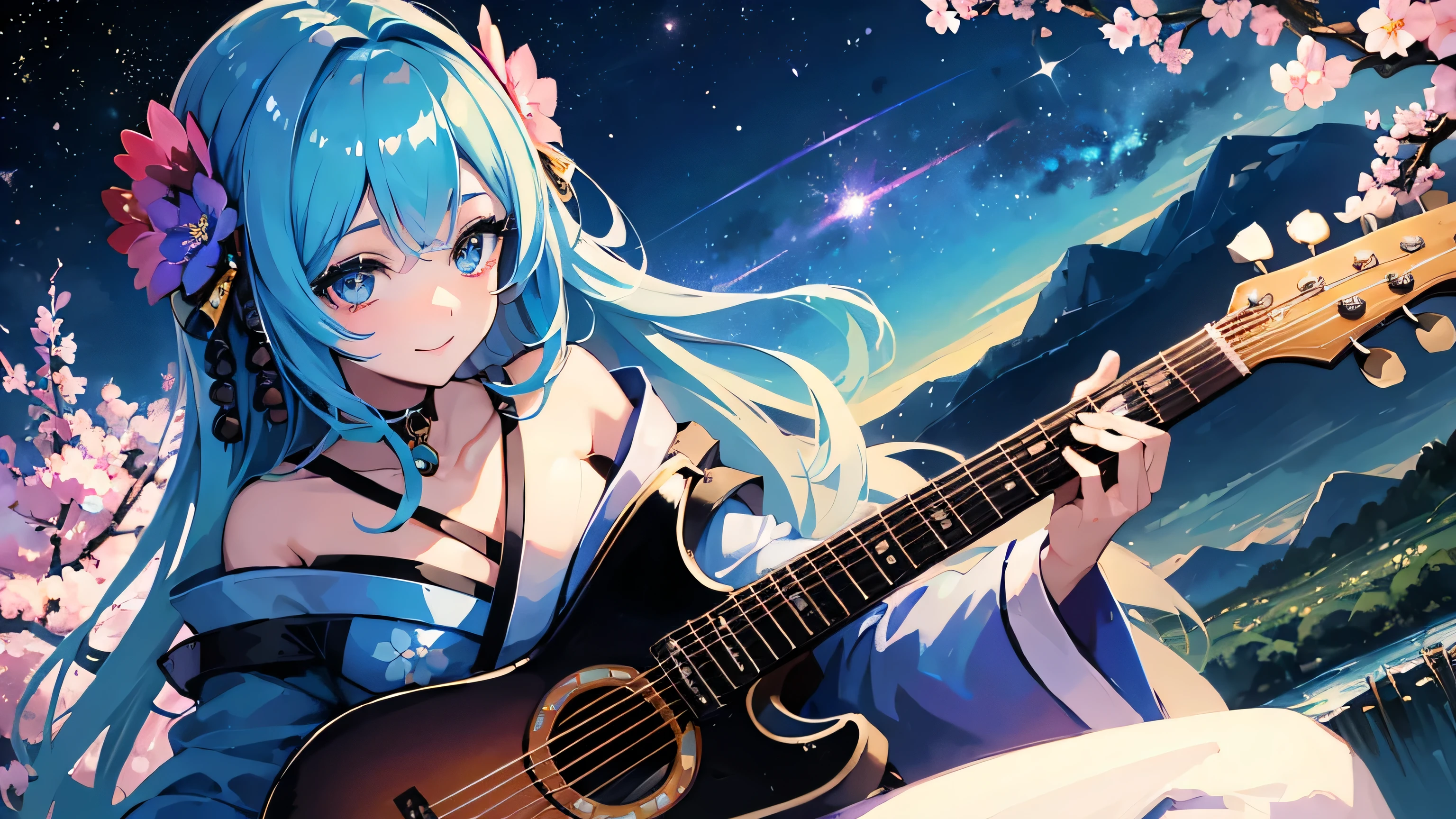 Cute fantasy bard anime girl