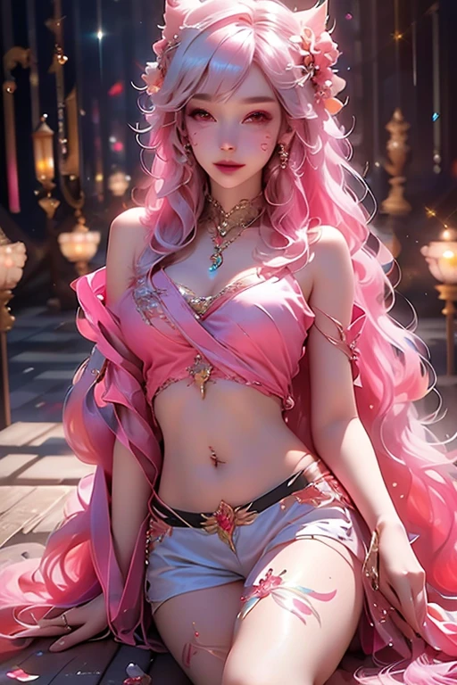 best quality, masterpiece, highres, 1girl,china dress,hair ornament,necklace, jewelry,Beautiful face,upon_body, tyndall effect,photorealistic, dark studio, rim lighting, two tone lighting,(high detailed skin:1.2), 8k uhd, dslr, soft lighting, high quality, volumetric lighting, candid, Photograph, high resolution, 4k, 8k, Bokeh, pink hair, nude, transparent clothes,