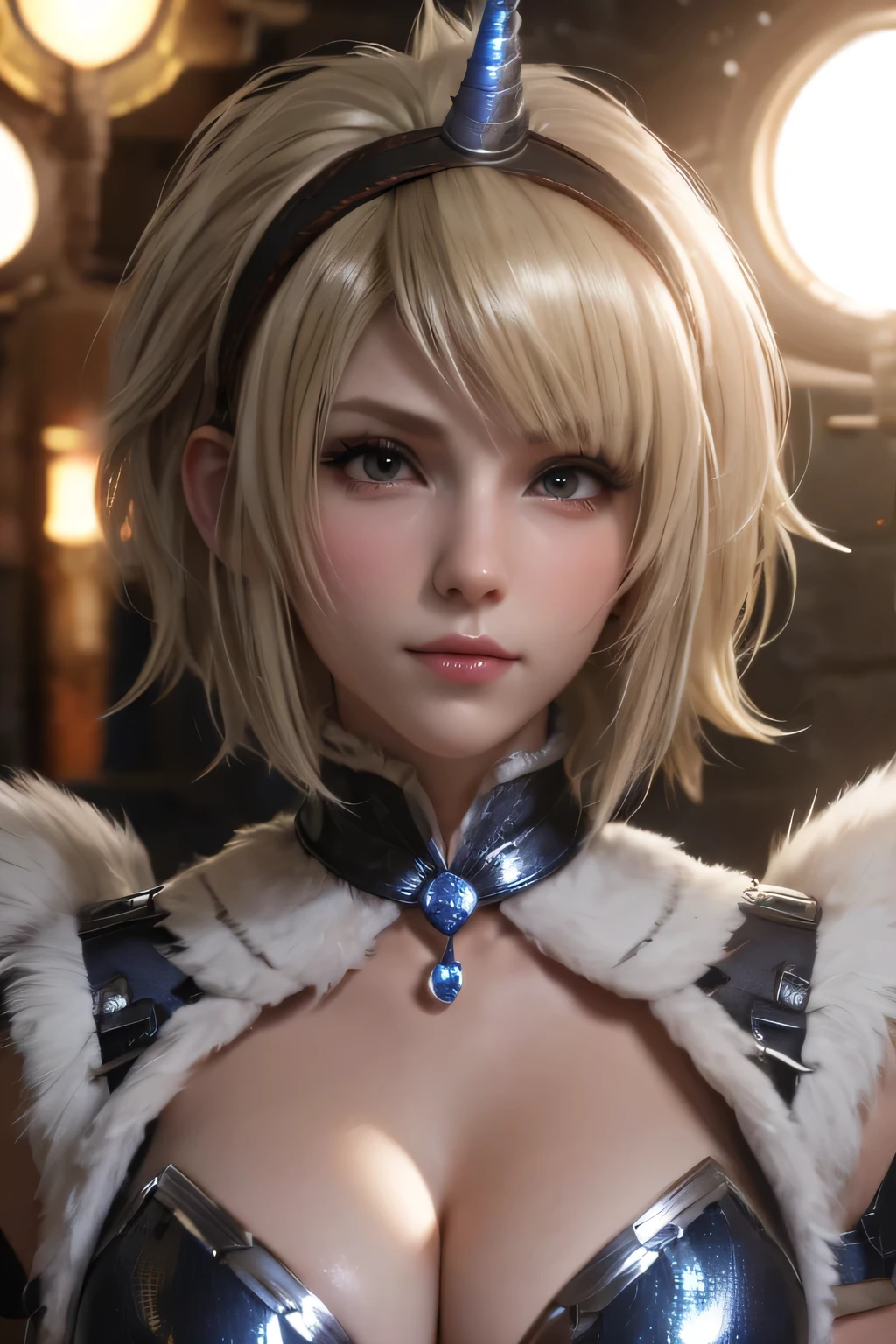  perfect anatomy　 top quality, highest resolution,(((woman　 shiny top　Light blonde hair)))　 Monster Hunter 　Kirin Gear　cool