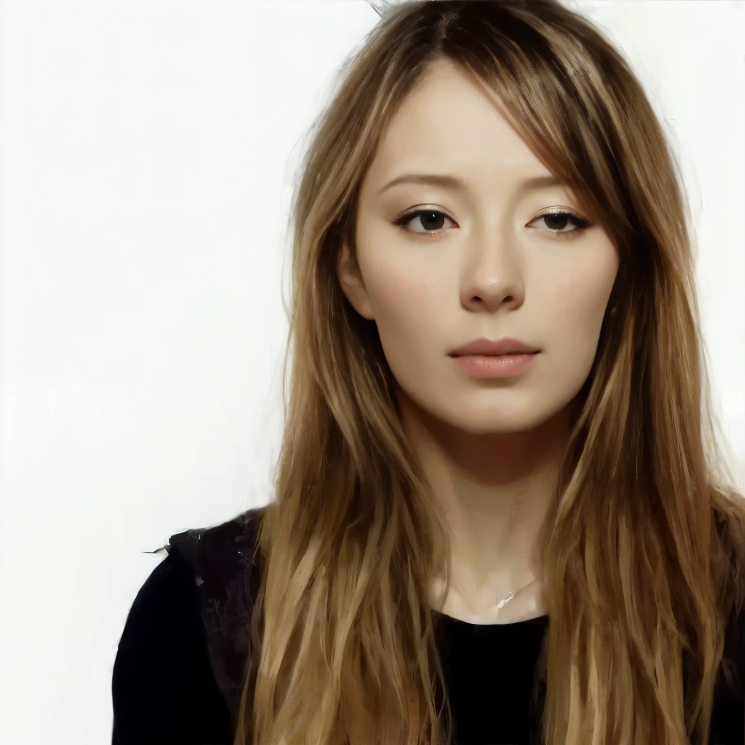 arafed woman with long hair and a black shirt posing for a picture, miranda otto, miranda otto as eowyn, stunning art, beth cavener, with very thin lips, masterful art, intense smoldering, 30-year-old french woman, her hair is natural disheveled, derevschikova, probably in her 30s