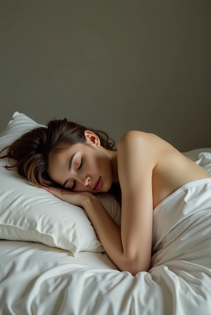 ( (8K:1.27)、top-quality、masterpiece、超A high resolution:1.2)、Solo、Are sleeping、 feet to the ceiling,、Naked、A dark-haired、Long straight hair、huge tit、In the hospital、Hospital Room