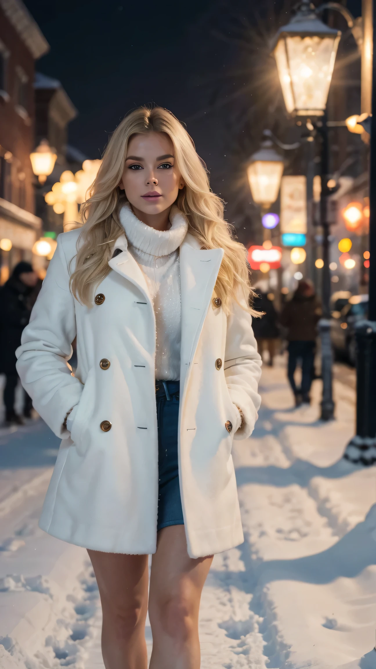 The Russian-Norwegian influencer, 23, walks through a snow-covered European city in an elegant white cashmere coat with a faux fur collar. Her blonde hair is styled in soft waves, and her emerald-blue eyes sparkle as she sips a hot coffee. The streetlights cast a golden glow over the snow, creating a magical atmosphere. UHD, high detail, cinematic winter aesthetic.
Perfect anatomy, perfect hands, perfect hair, perfect body, UHD, high-quality, high-res, award-winning. Perfect anatomy, Perfect eyes, perfect hands, perfect body, perfect hair, perfect breast, accurate, UHD, retina, masterpiece, anatomically correct, textured skin, super detail, high details, high quality, award winning, best quality, highres, 16k, 8k