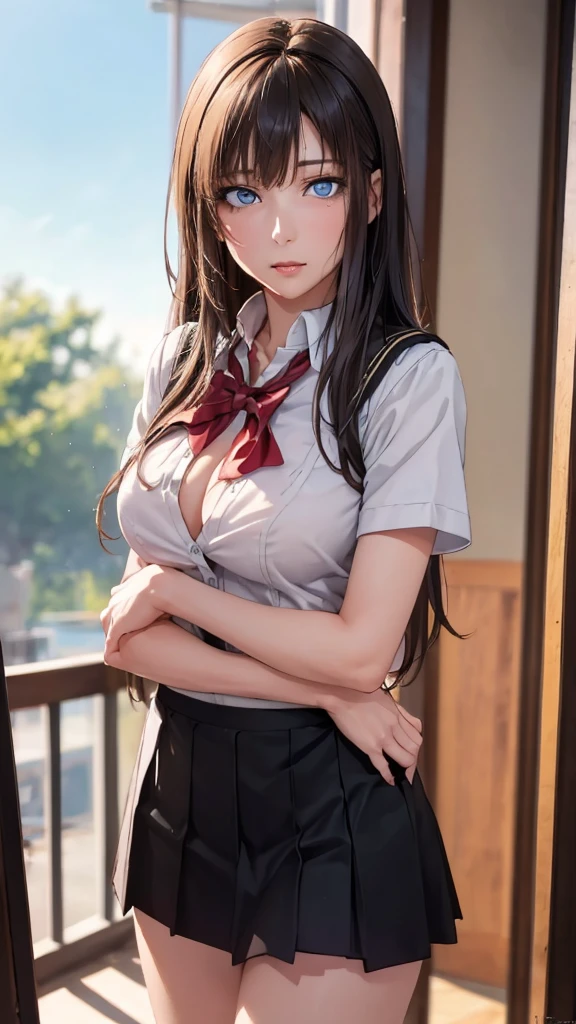 high school girl,(random place),(random pose),(long straight hair),(Highest image quality, (8K), Ultra-realistic, Best Quality, High quality, High Definition, high quality texture, high detailing, Beautiful detailed, fine detailed, extremely details CG, Detailed texture, realistic representation of face, masterpiece, presence, Dynamic, Bold)