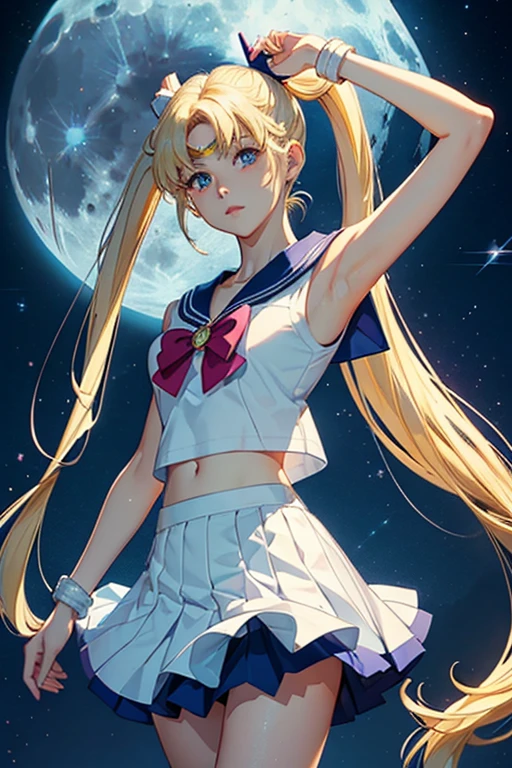 Sailor Moon，blond，gazebo，starrysky，Moon，Bring mooncakes，Smile back