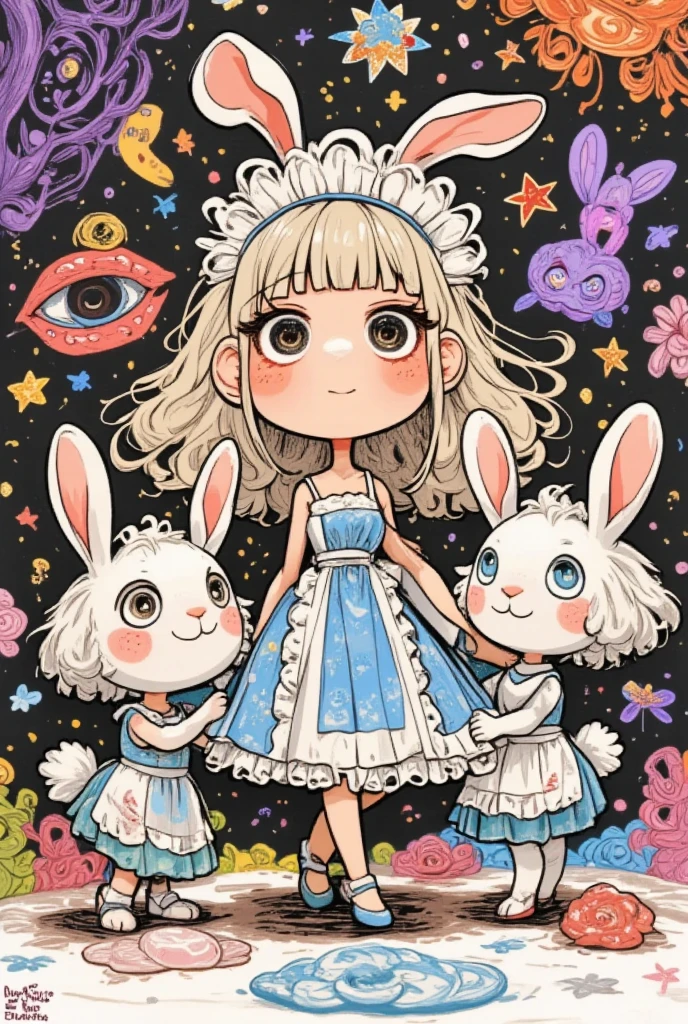 blonde school girl with bunny ears, celestial, cute, adorable, whimsical, contour, mysterious, Dark, Town of Salem 2, darkest dungeon, chibi, Emote Chibi, chibi style <lora:nceccoli3:1>