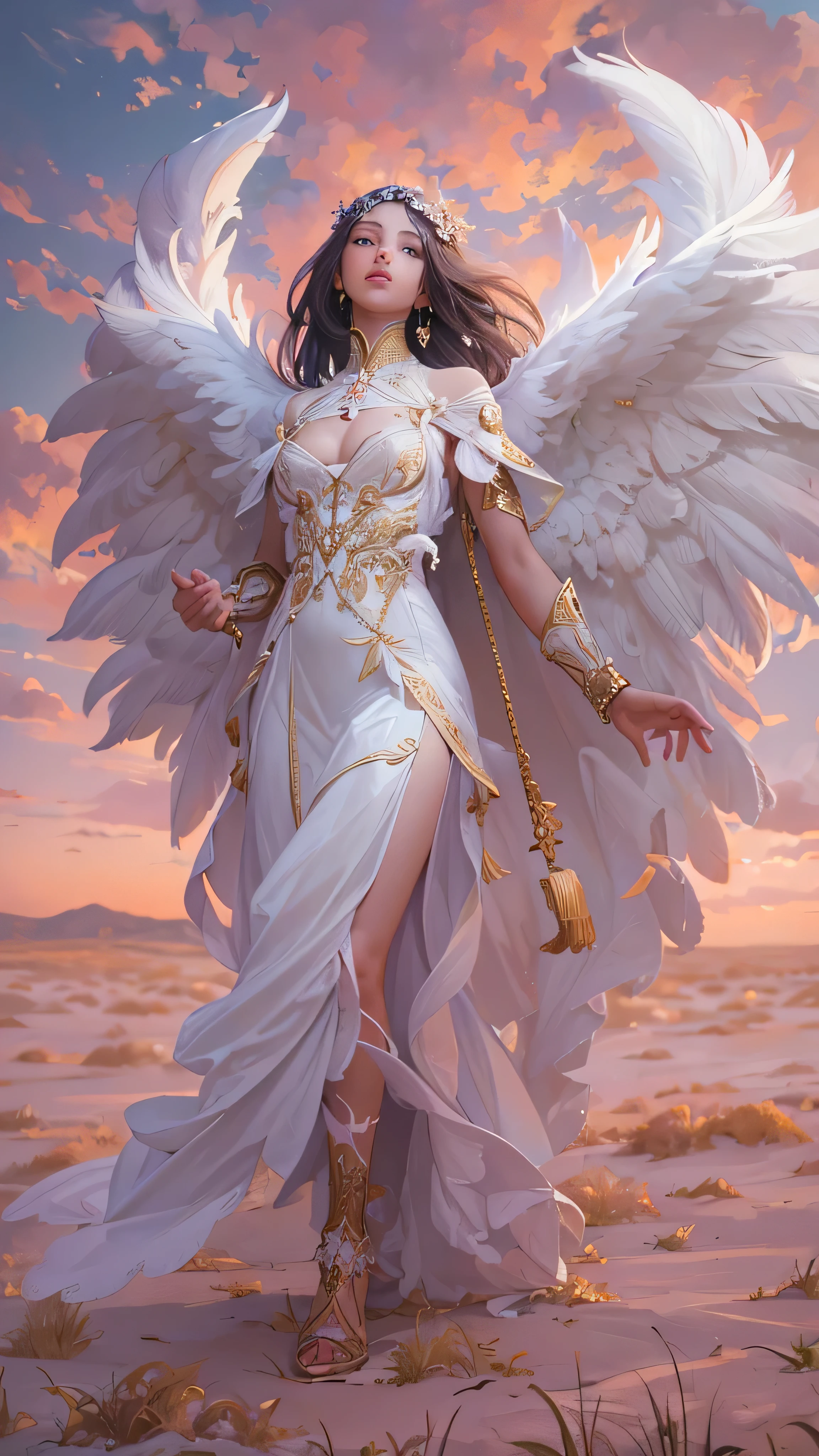 Mujer arafed con un vestido con alas y una corona., WLOP y ROSS Tran, Modelo IG | Artgerm, Artgerm Julie Bell Beeple, fantasy art behance, full - body majestic angel, Artgerm y Rossdrew, WLOP RossDraws, WLOP y Rossdrew, WLOP | Artgerm
