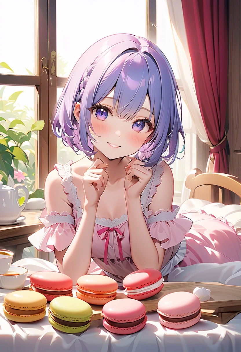 (Sky blue hair),(Braided short hair), (Pink Eyes),Fair skin) ,(whole body),(One Girl),(Lots of chocolate in the background),(Embarrassed),(Handing over a heart-shaped chocolate),(valentine's day),(masterpiece, Highest quality, Very detailed, Best Shadow), (Detailed Background), (Beautifully detailed face), High Contrast, (Best lighting, Very delicate and beautiful), ((Cinematic Light)), Hyper Detail,8k, Dramatic Light, Intricate details,night,High quality