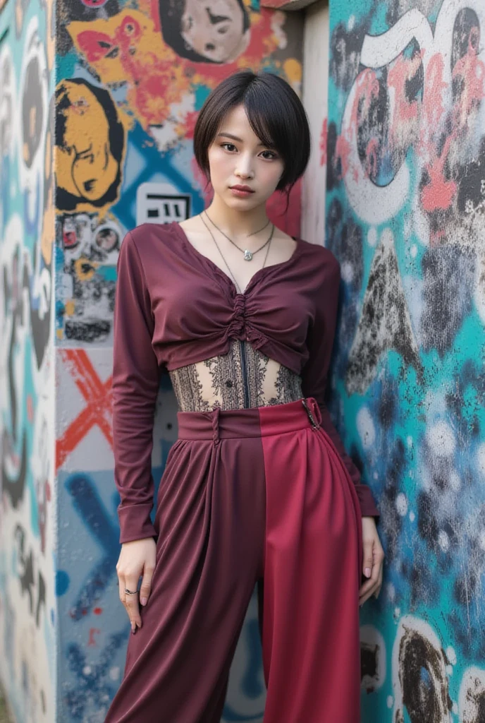 A short-haired girl, red shirt, black skirt, detailed face, beautiful eyes, mature and serious expression, alone, indoor setting, natural lighting, photorealistic, 8k, high quality, detailed skin, detailed clothing, realistic, intricate details, sharp focus, warm color tones, soft shadows, elegant composition, glasses.