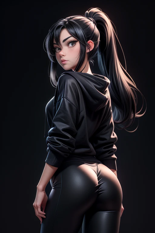 ((Best quality)), ((masterpiece)), ((realistic)) and ultra-detailed photography of a 1 sexy girl showing her ass, undressed . She has ((black hair)), is wearing an black oversized hoodie, and exudes a ((beautiful, aesthetic and horny)) vibe.
