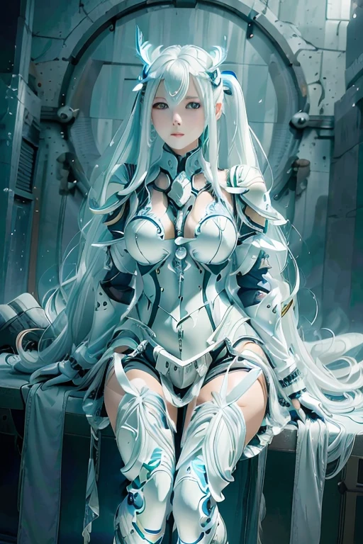 (ultra detail res), girl, very long hair, twin tail hair style, white hair color, dodger blue eyes color, perfect body, perfect face detail, ultra detailed eyes, ultra detail face, ultra detailed skin, wearing fantastic full body armor, necklace, eyesight on viewer, eye contact, smile, various stylish poses, stone road