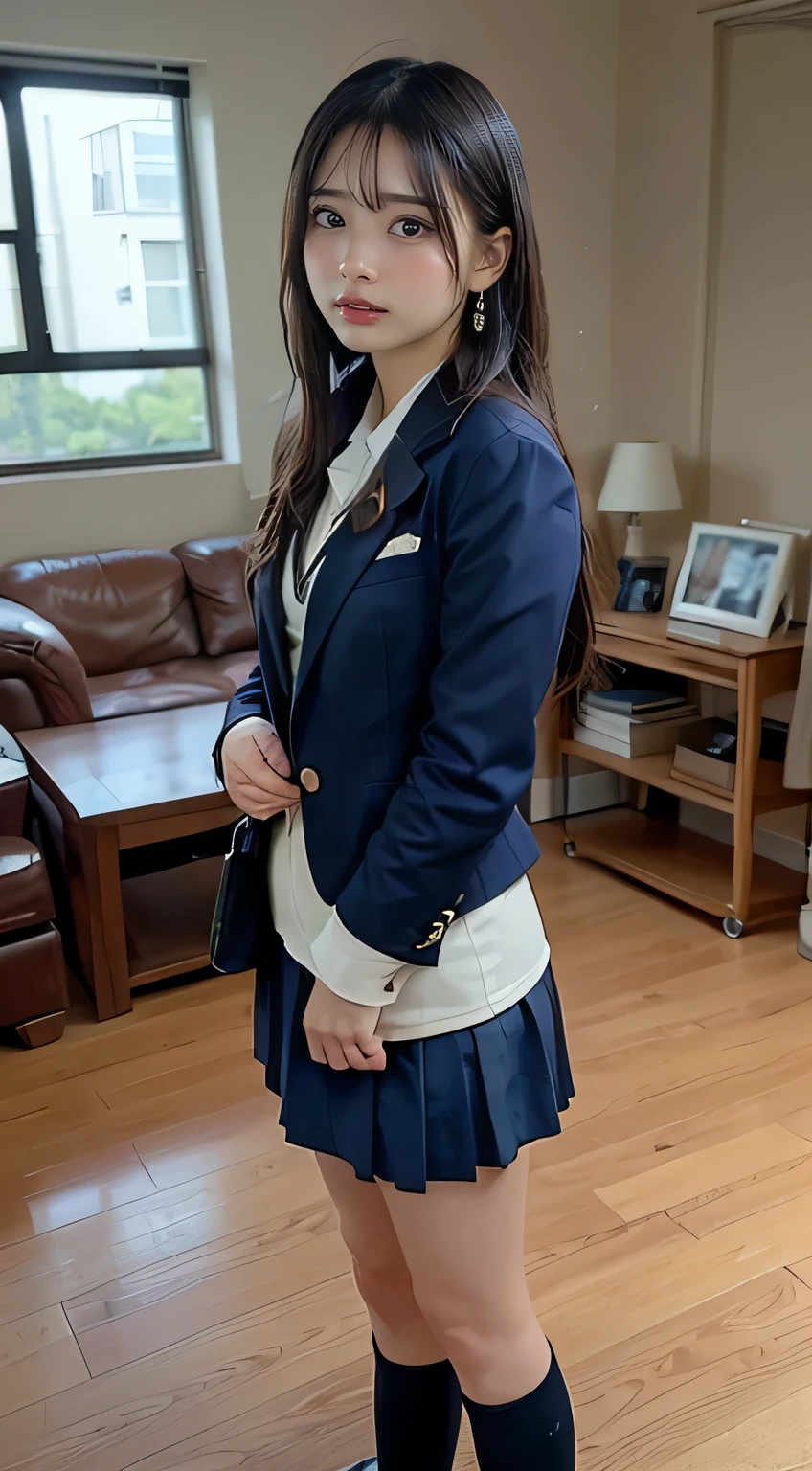 semi-long、mask、high school girl、cute、Double、uniform
