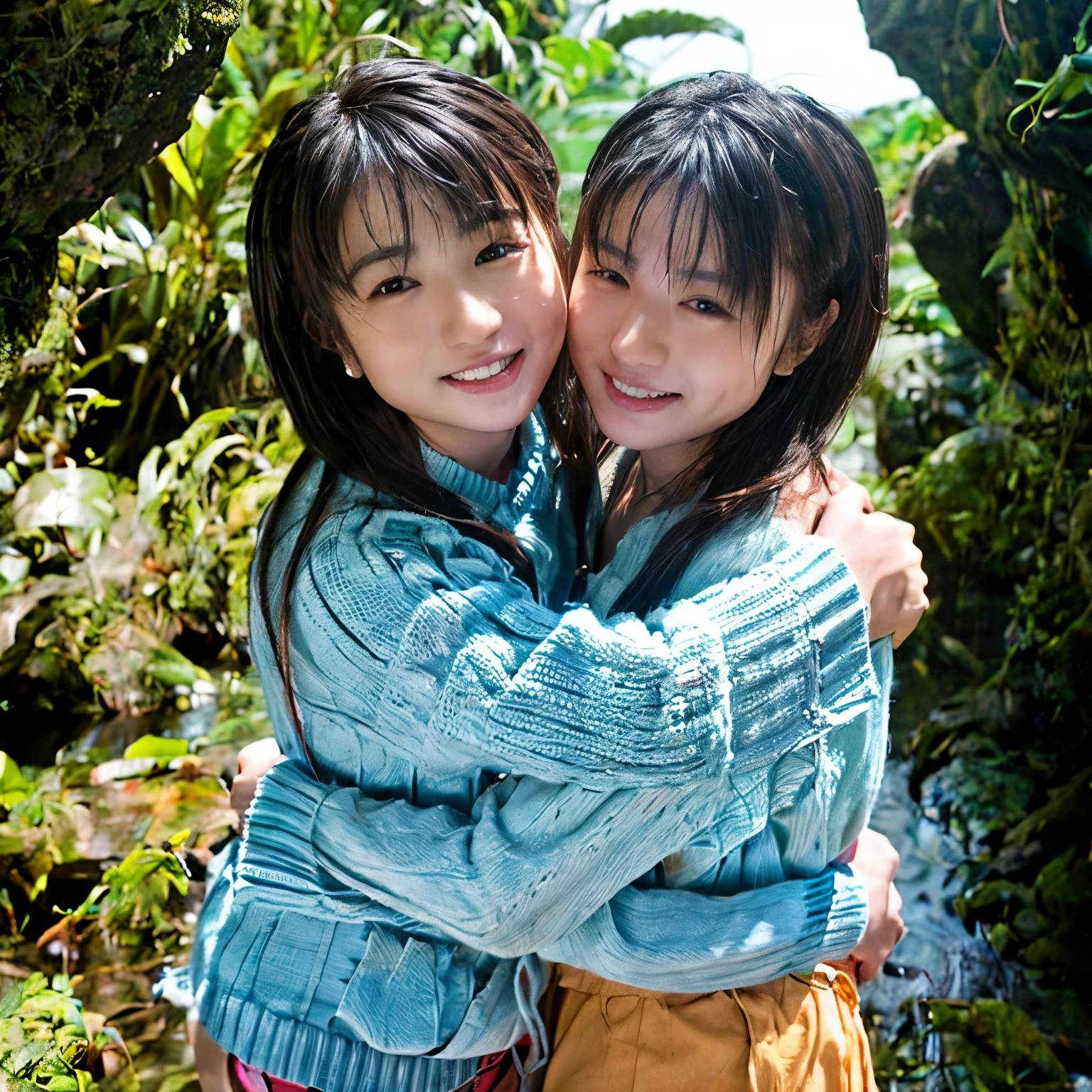 Identical twin sisters hugging each other 、、,of(8k、 live shooting、 top quality、 Masterpiece:1.2)、 very detailed、 super resolution on the floor、(Hyper Genuineity、) very detailed、 super resolution on the floor、(Genuine、実際of写真:1.47)、 exhilarating roofExcellent selfie of a confident womof with black hair in a long,彼女は眼下of街を眺めながら輝いている.. This high ofgle,登山服を着た彼女of魚眼レンズ写真、Highlight spaghetti straps **** Excellent,Climbing Pofts,A glimpse of the distoft sea、こof航空写真は完成しました..,