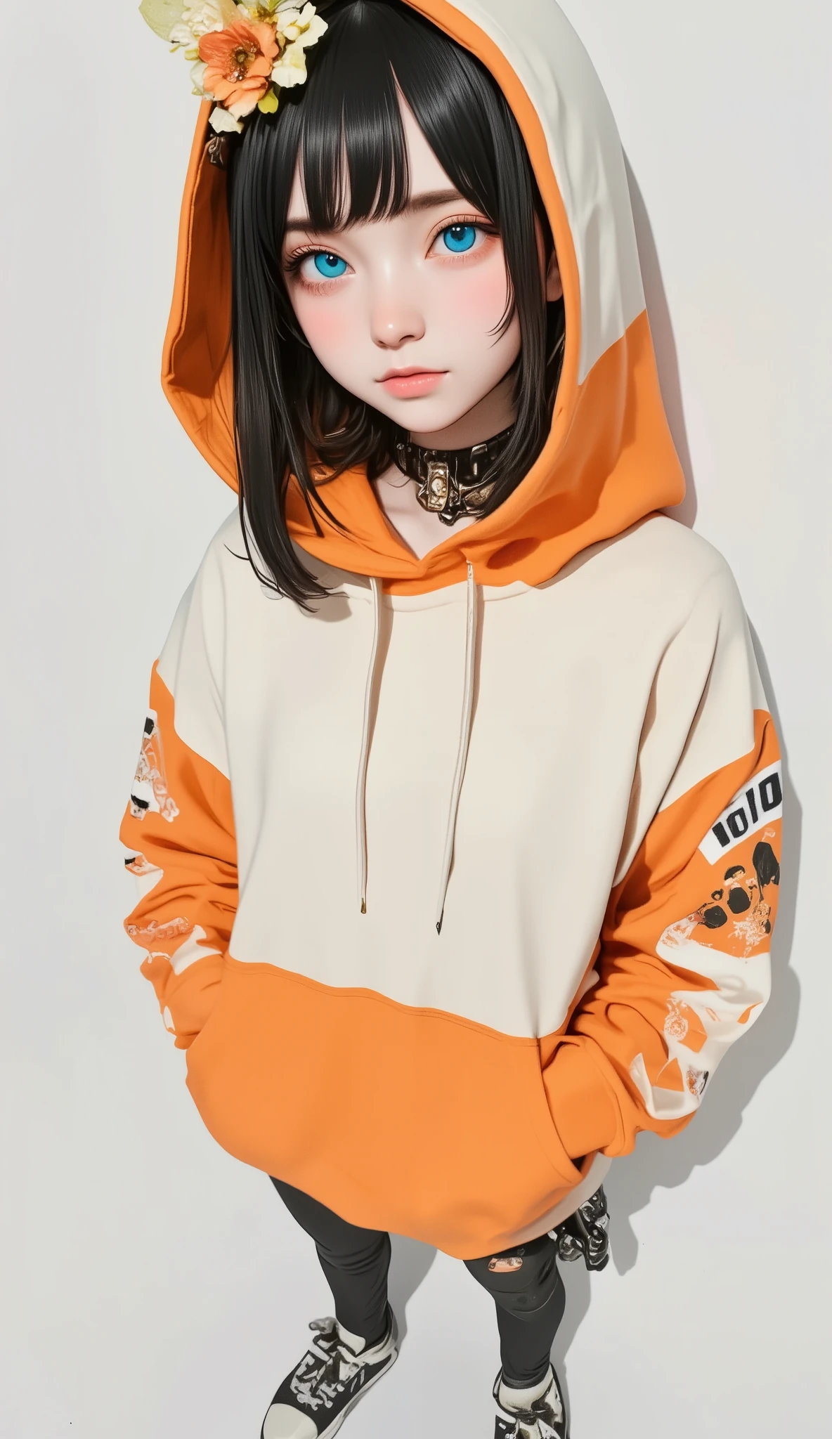Orange clothes、white bear、realisitic、the real thing