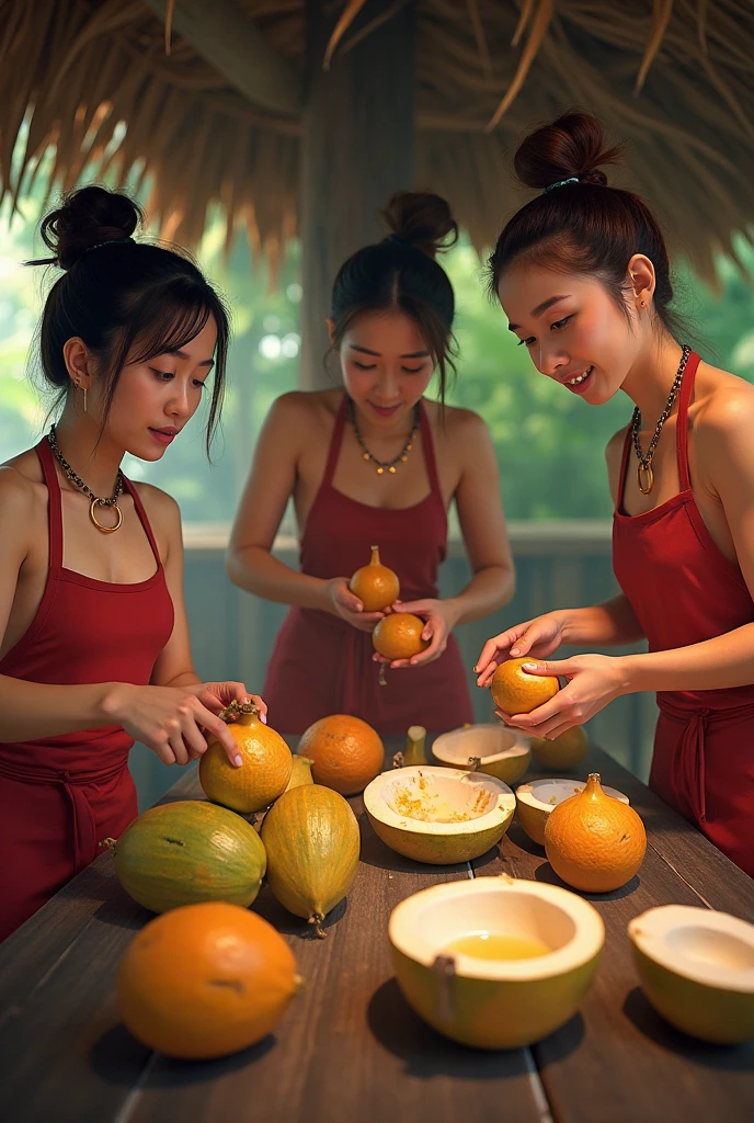​masterpiece、top-quality、realisitic、Photorealsitic、Orange-themed paradise、Japan woman in orange style sexy swimsuit、Teen。Eating oranges、Huge slices of orange、Orange plantation、Bright décor、A smile、Joy、dynamic ungle、动态照明