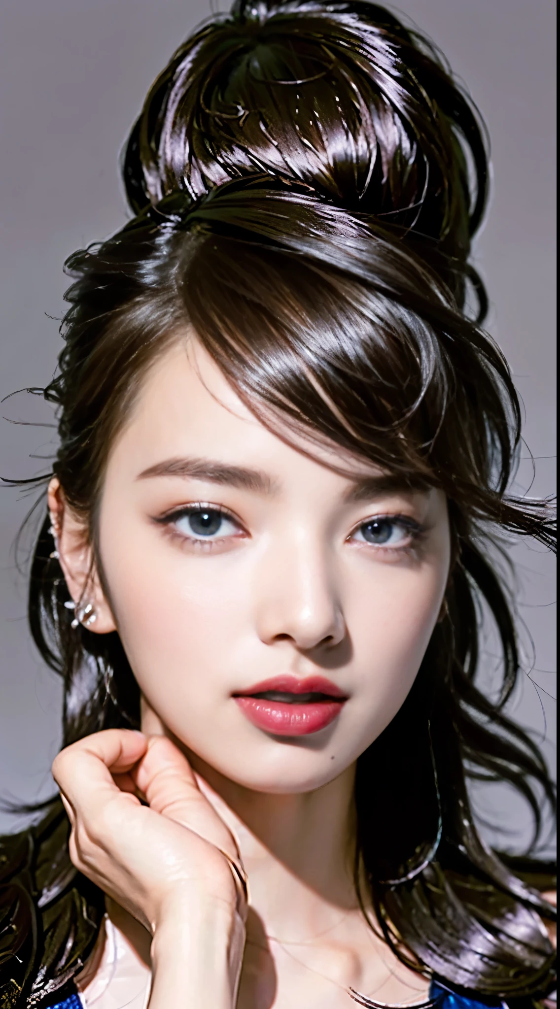 (32k,high detal,high-detail、masterpiece,Attention to detail,full body Esbian,solo,Lori:1.6),Raw photo & realistic atmosphere,beautiful dark blue eyes,Detailed mouth,Glossy lips,Detailed eyebrows,Eyes drawn in detail with soft white skin that shines in every detail、azure eyes,Very beautiful eyes,Detailed lips、Very beautiful face,Very well-formed face、Lifelike face,shiny beautiful lips ,(Brown shiny hair:1.5),(A beautiful and cute girl ,Illuminate from the front:1.6),(well-shaped breasts,,Body with good style,:1.5),(Fashion influenced by K-pop female idols,Clothing based on K-pop fashion,Korean coordination,natural make up,Japan beautiful girl who likes K-pop,K-pop Dance Fashion,Show full-body fashion:1.8)