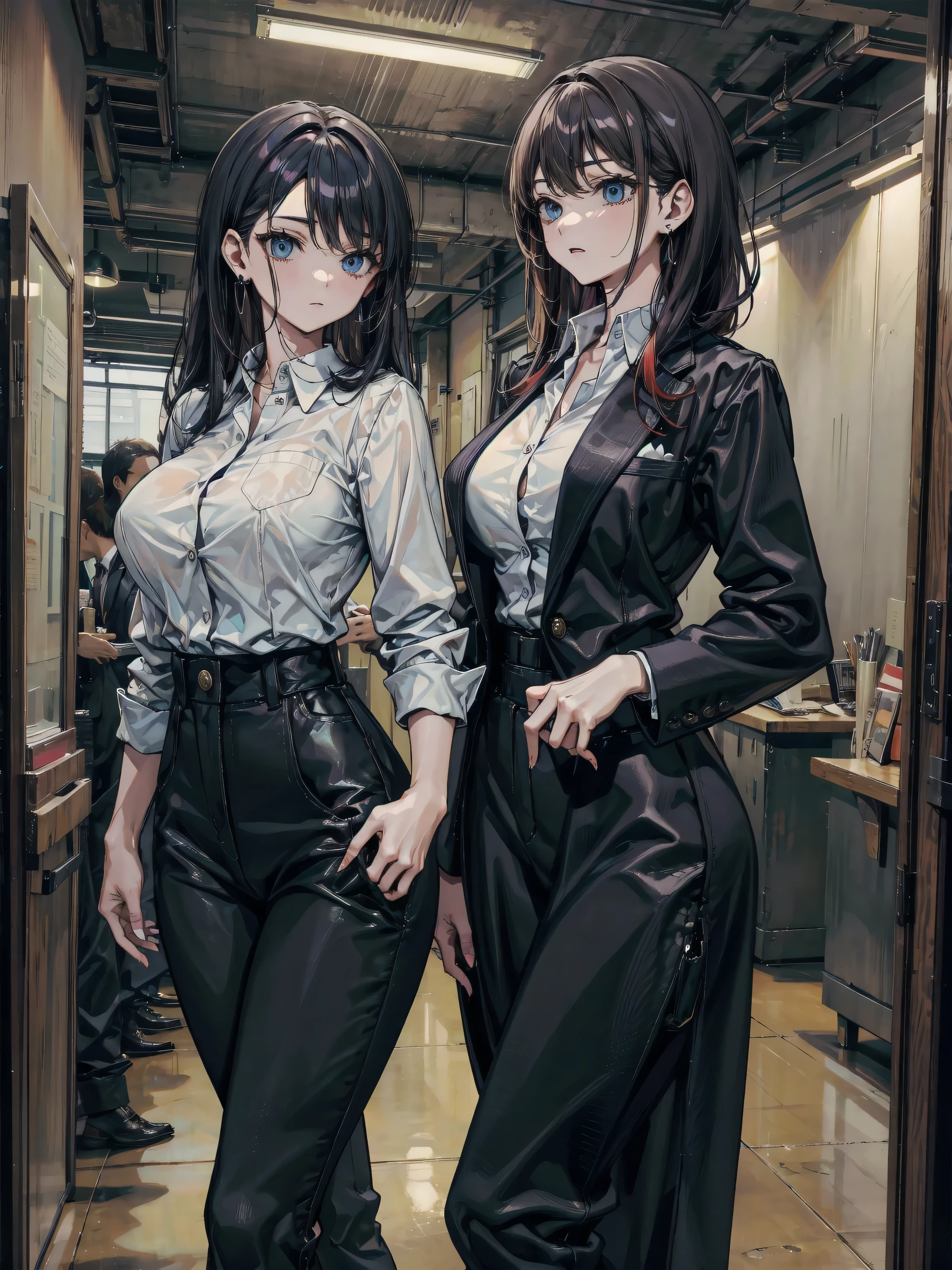 a beautiful girl with long wavy black hair, dark skin, light brown eyes, thin eyebrows, defined chin, v-shaped face, wearing black sweatshirt with "Y/n" text, gray pants, black boots, fingerless gloves, indoor Japanese-style room setting with daylight, realistic, photorealistic, photo-realistic:1.37, best quality,4k,8k,highres,masterpiece:1.2,ultra-detailed,HDR,UHD,studio lighting,ultra-fine painting,sharp focus,physically-based rendering,extreme detail description,professional,vivid colors,bokeh